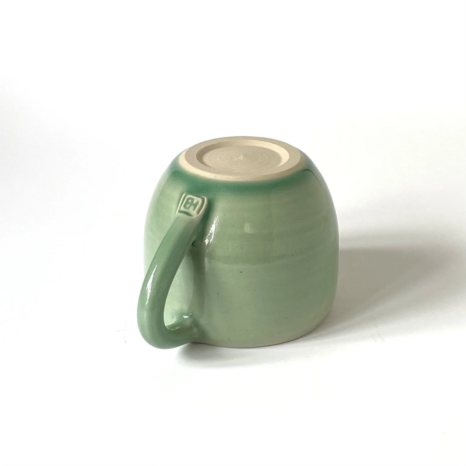 pink and green curved hand thrown stoneware flat white cup 3