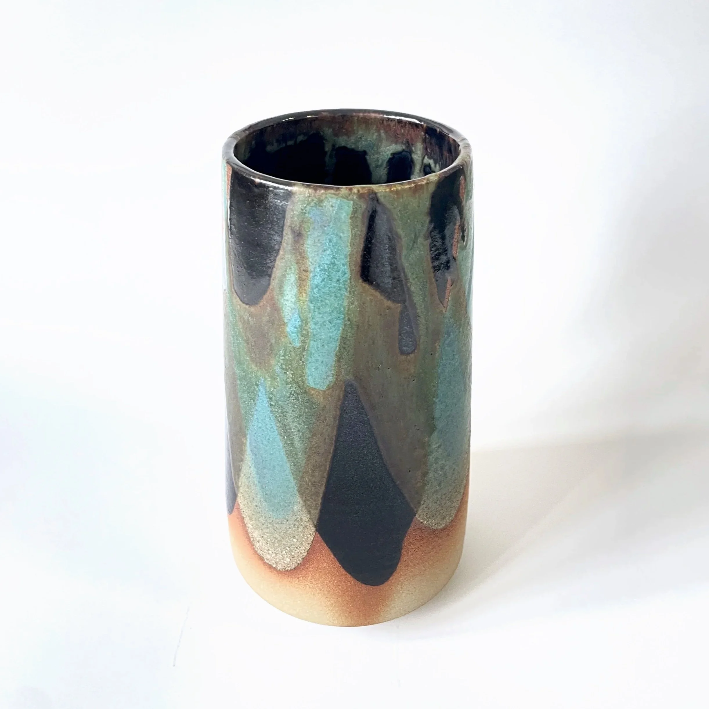 Stoneware hand thrown large tenmoku and turquoise vase 3