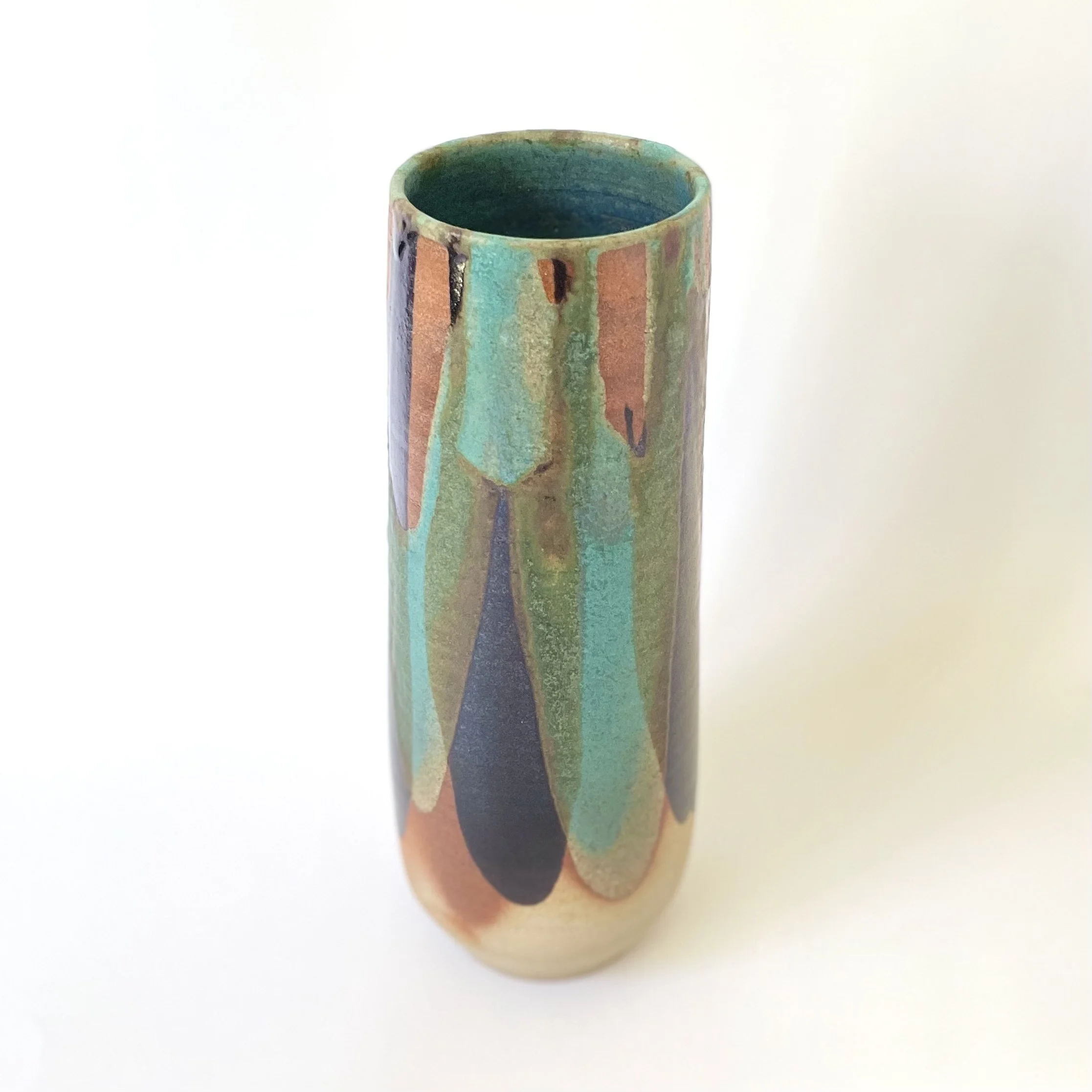 Large tenmoku and turquoise stoneware vase - 2 6