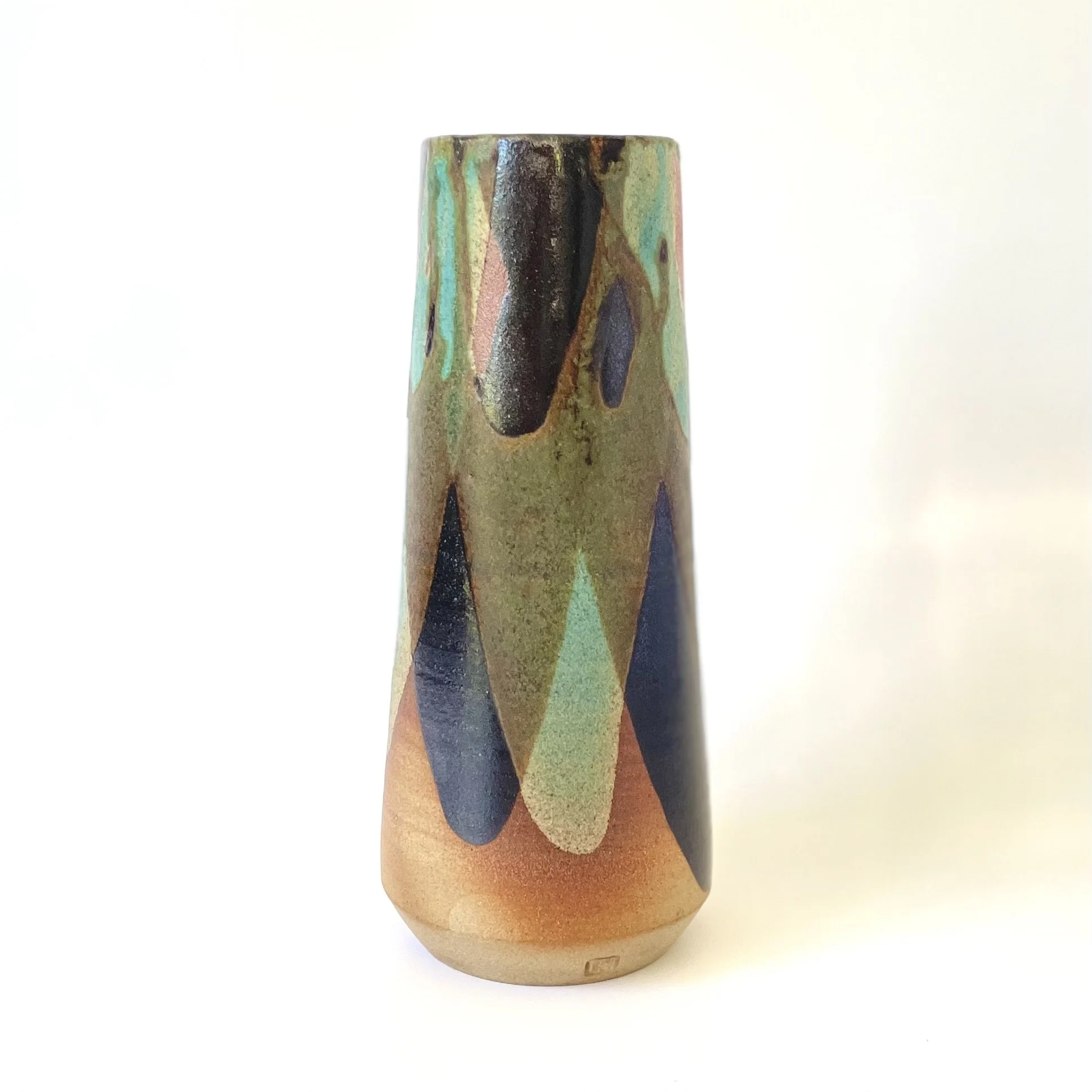 Medium stoneware tenmoku and turquoise vase - 1/3