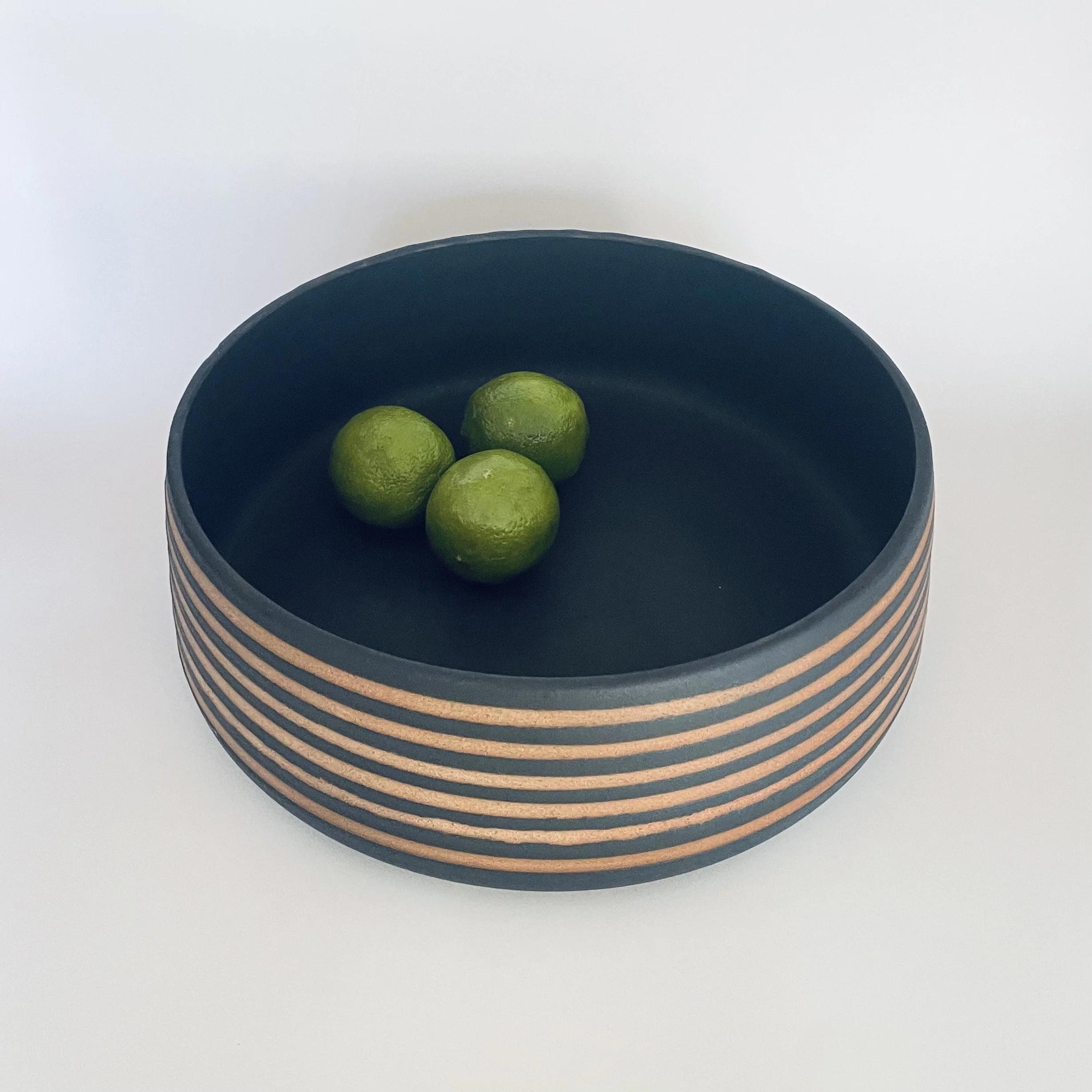 Large statement charcoal striped stoneware vase 2