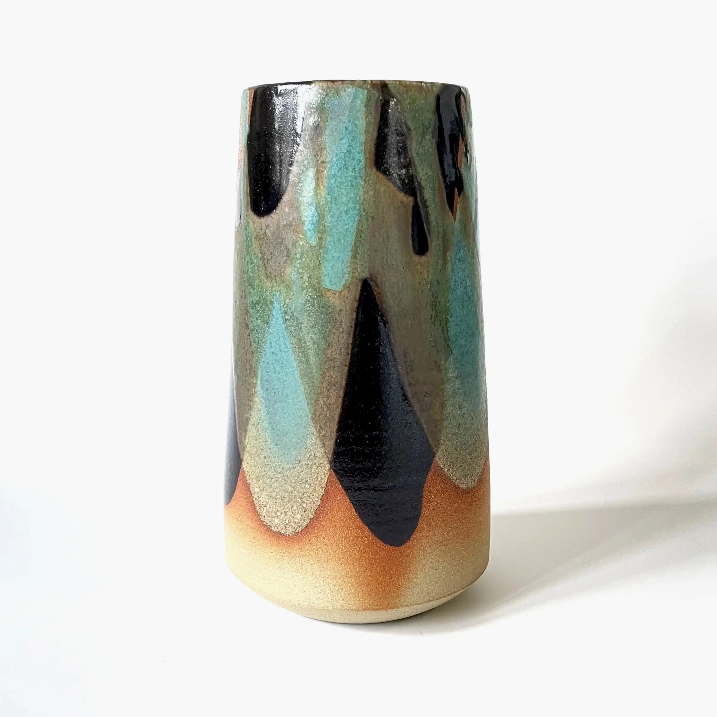 Stoneware hand thrown large tenmoku and turquoise vase 2