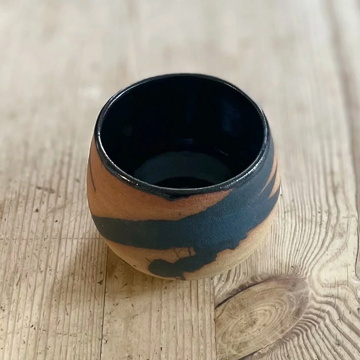 Stoneware hand thrown cup glazed in bamboo mark making 4