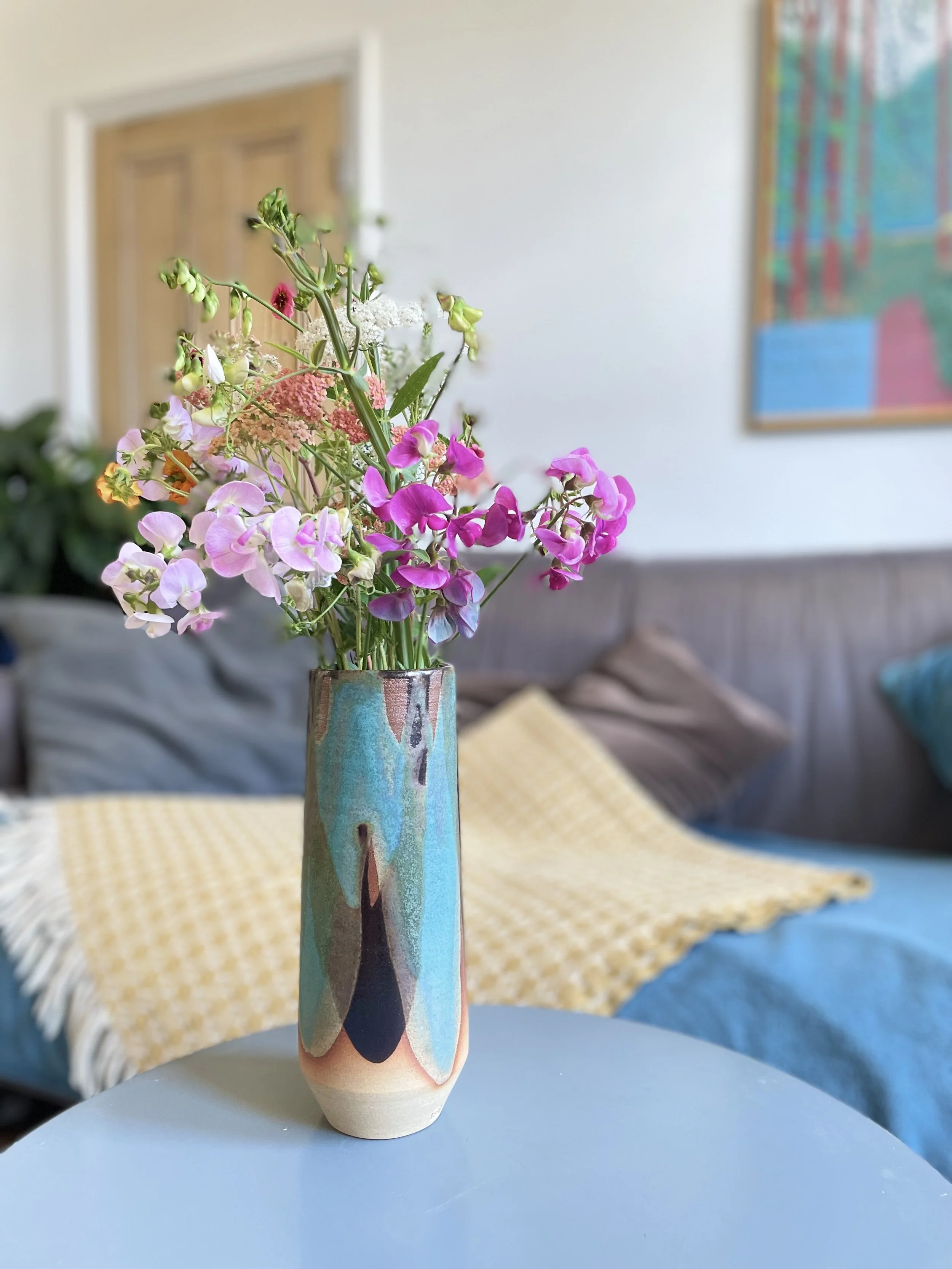 Large tenmoku and turquoise stoneware vase - 3/2