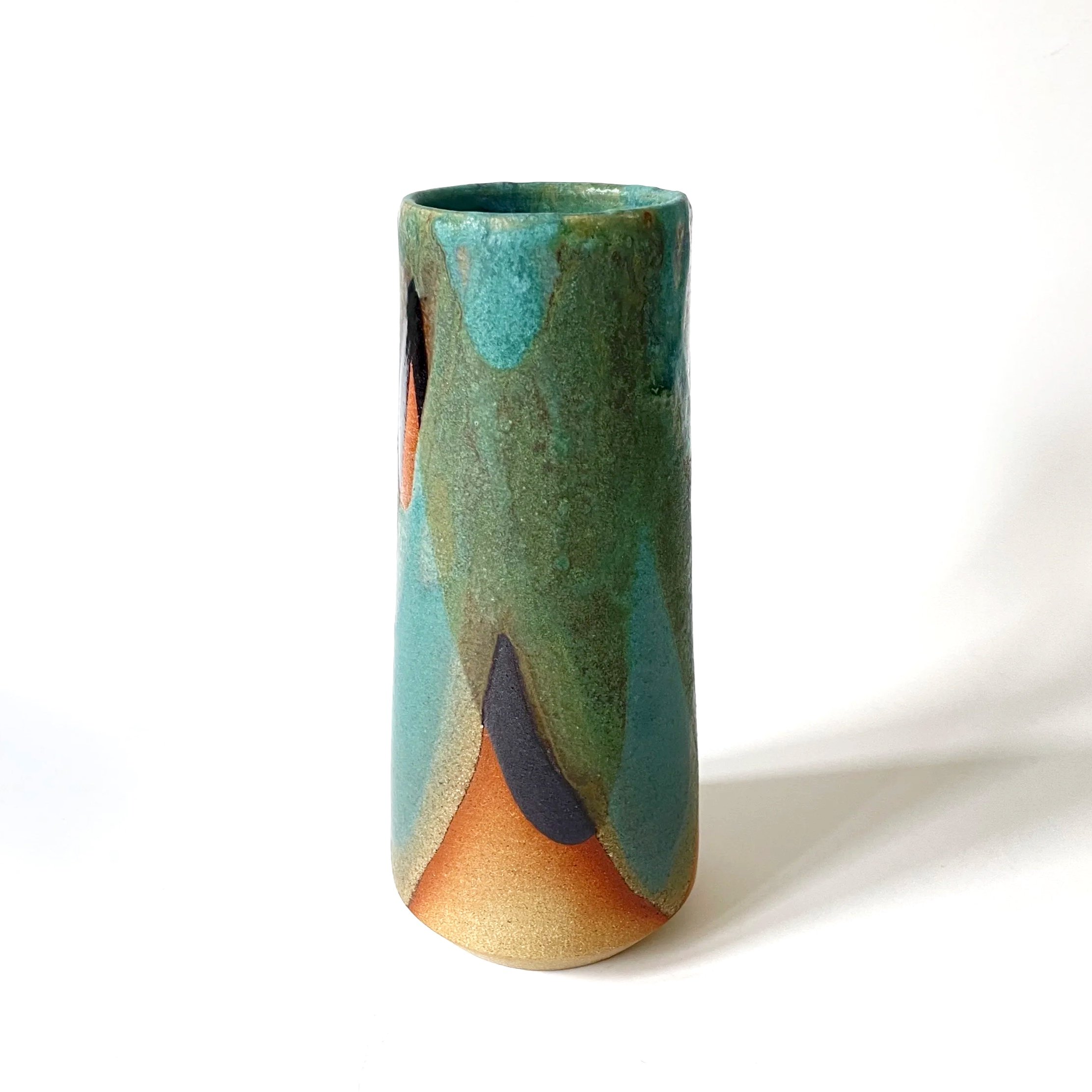 Hand thrown stoneware vase in tenmoku and turquoise glazes 3