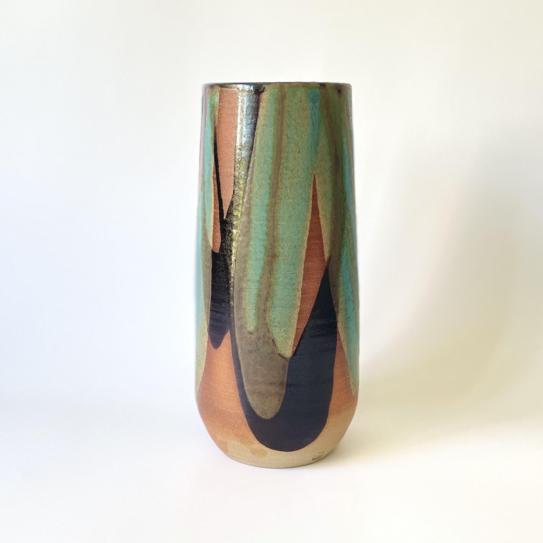 Large tenmoku and turquoise stoneware vase 1