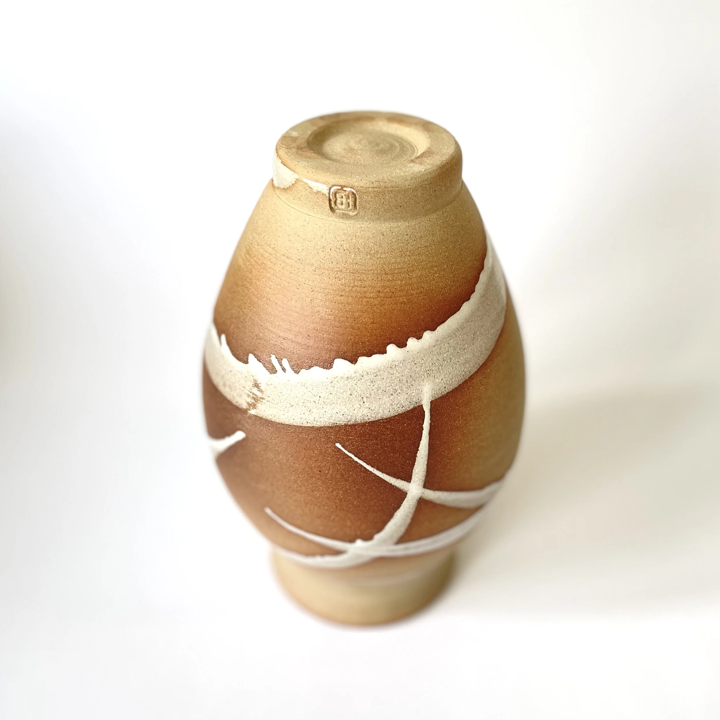Stoneware vase glazed in white bamboo mark making 5