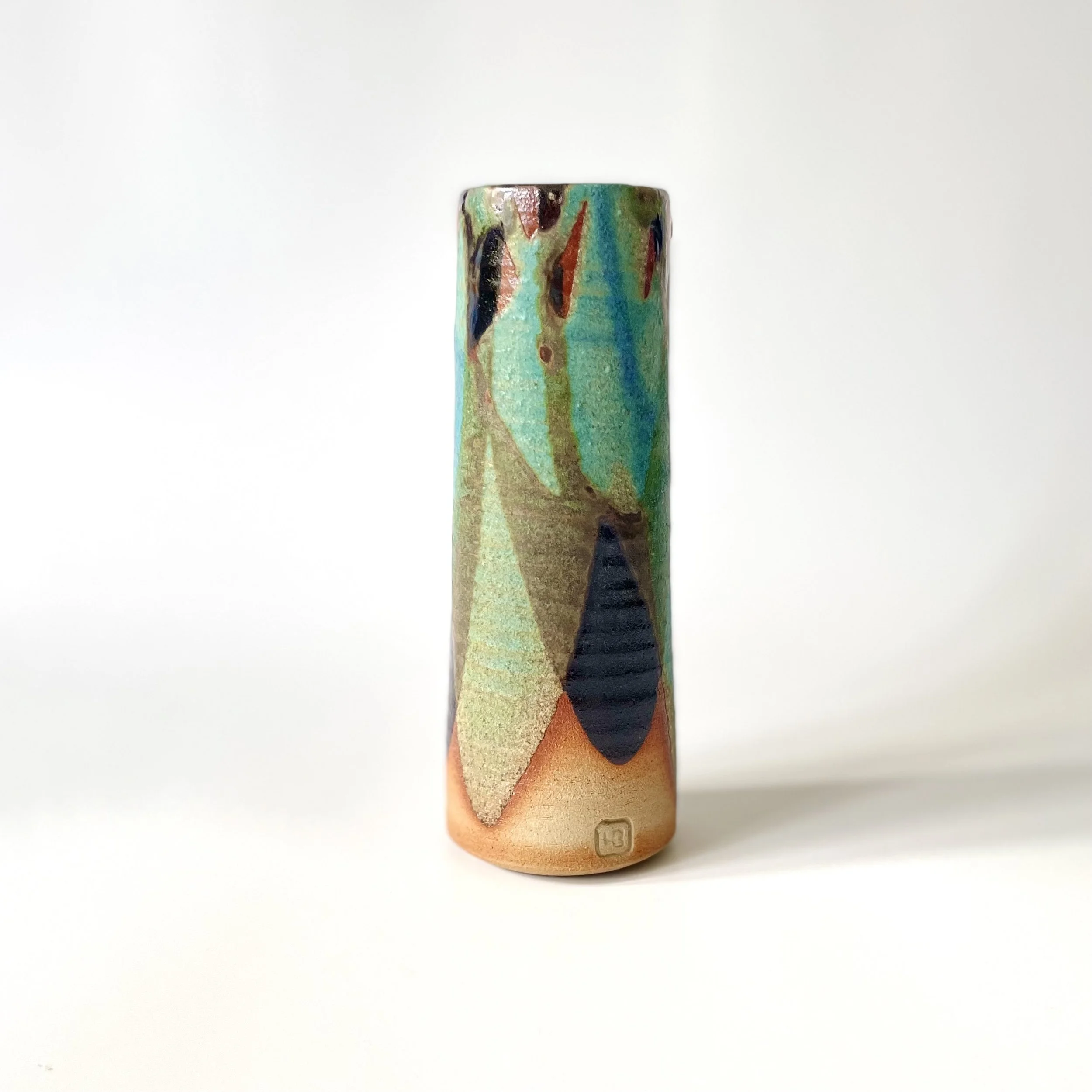Small tenmoku and turquoise bud vase 2/2