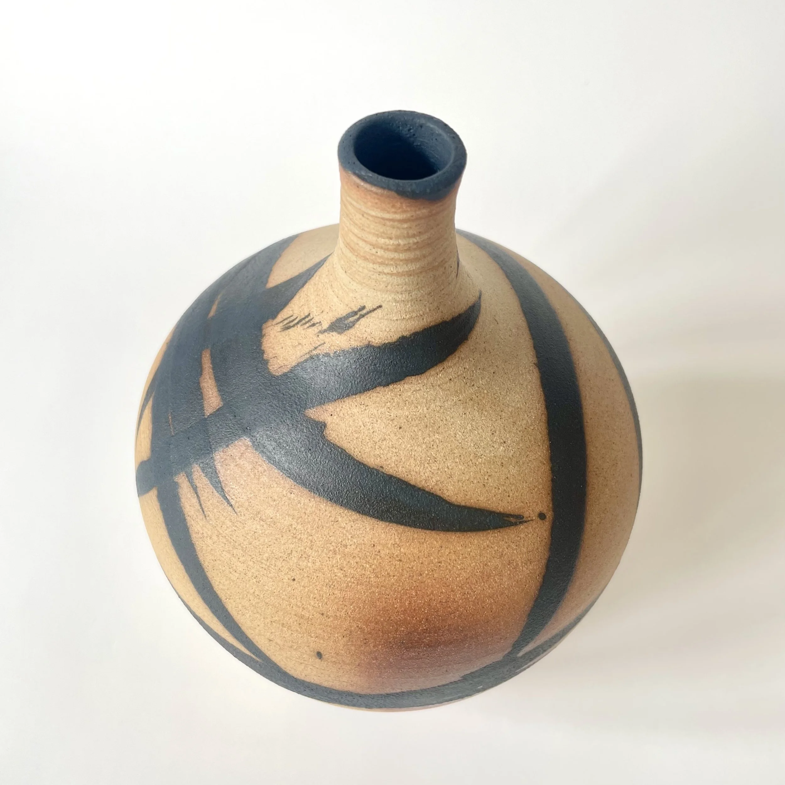 Large stoneware bud vase bamboo pattern 7