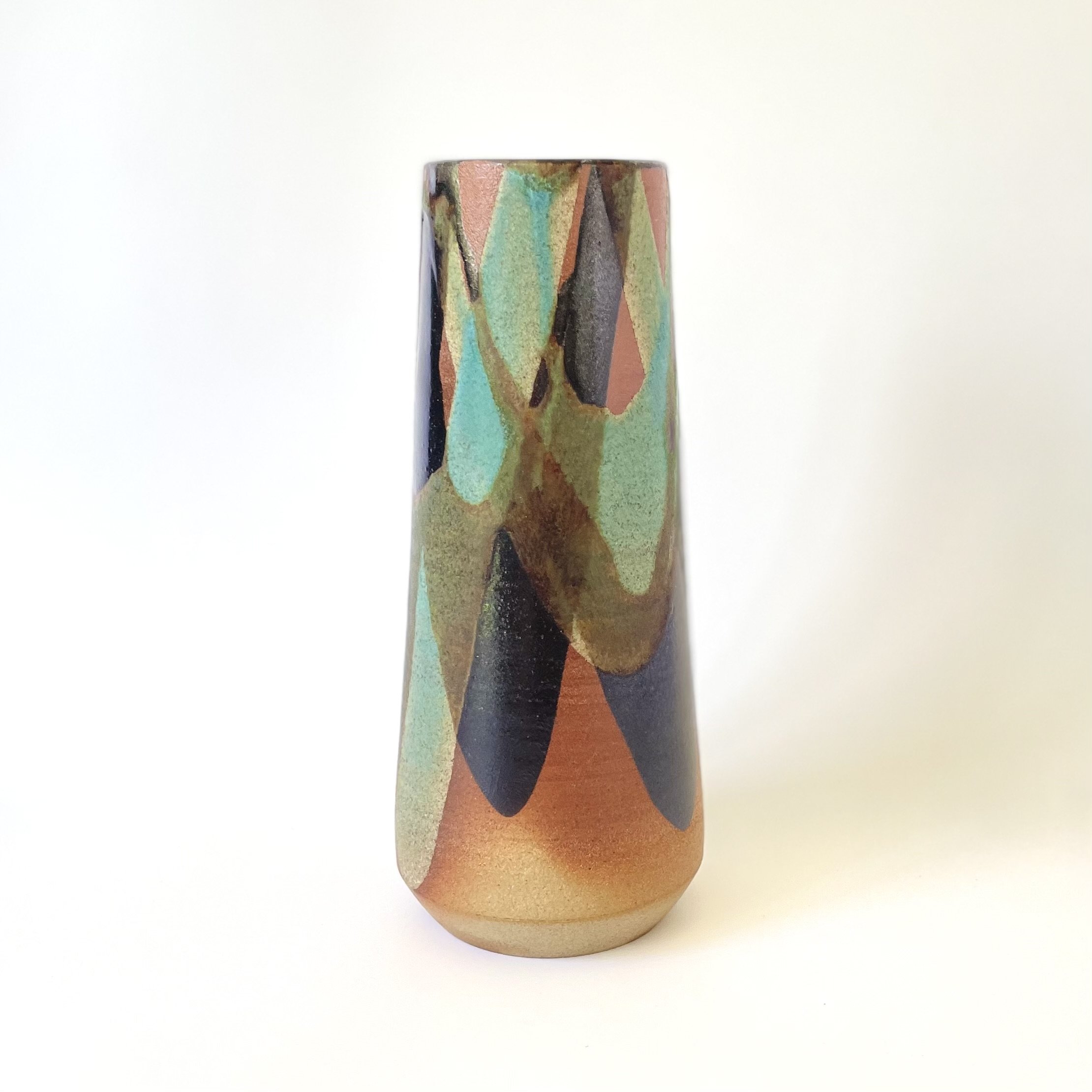 Medium stoneware tenmoku and turquoise vase - 1