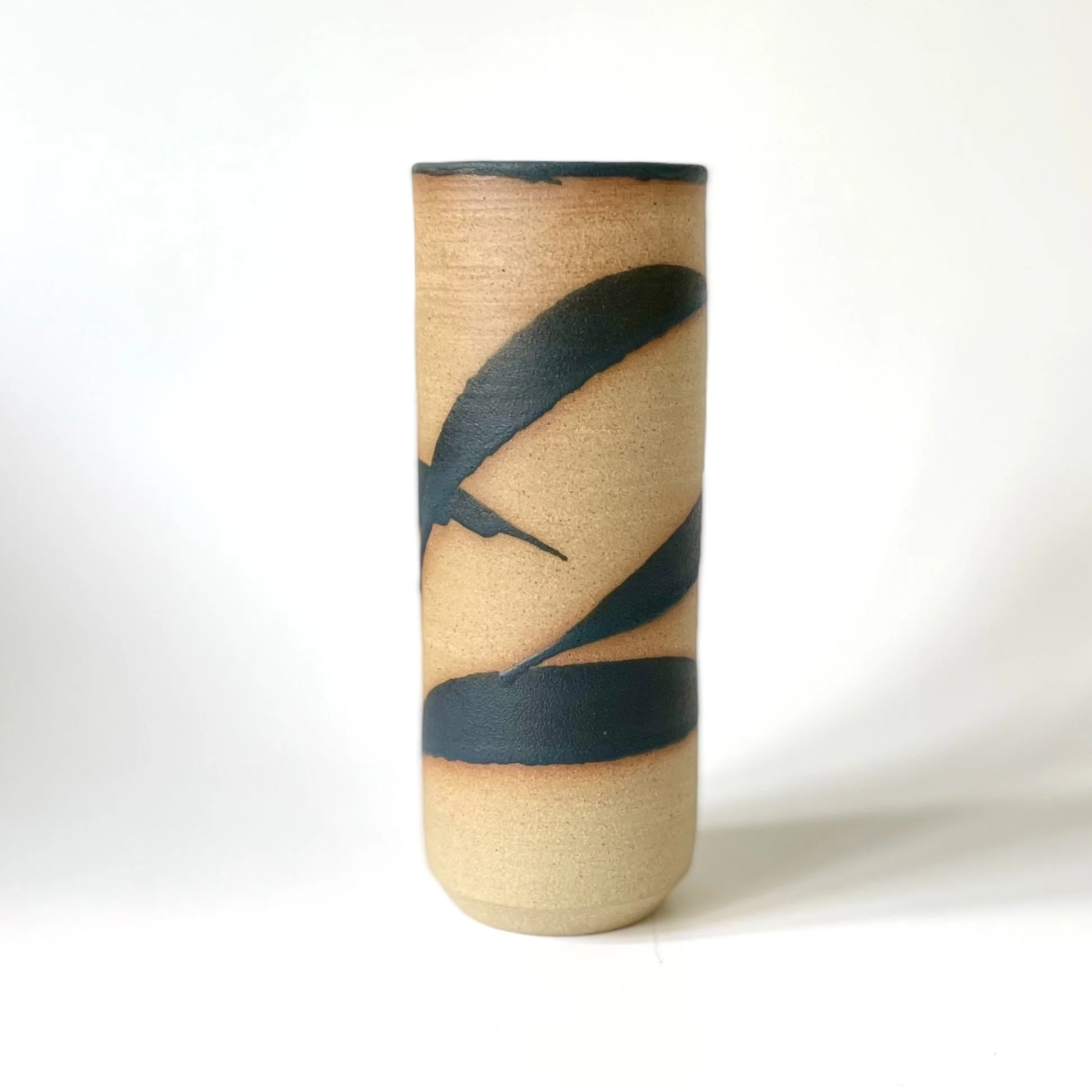 Small stoneware vase with black bamboo mark making 3