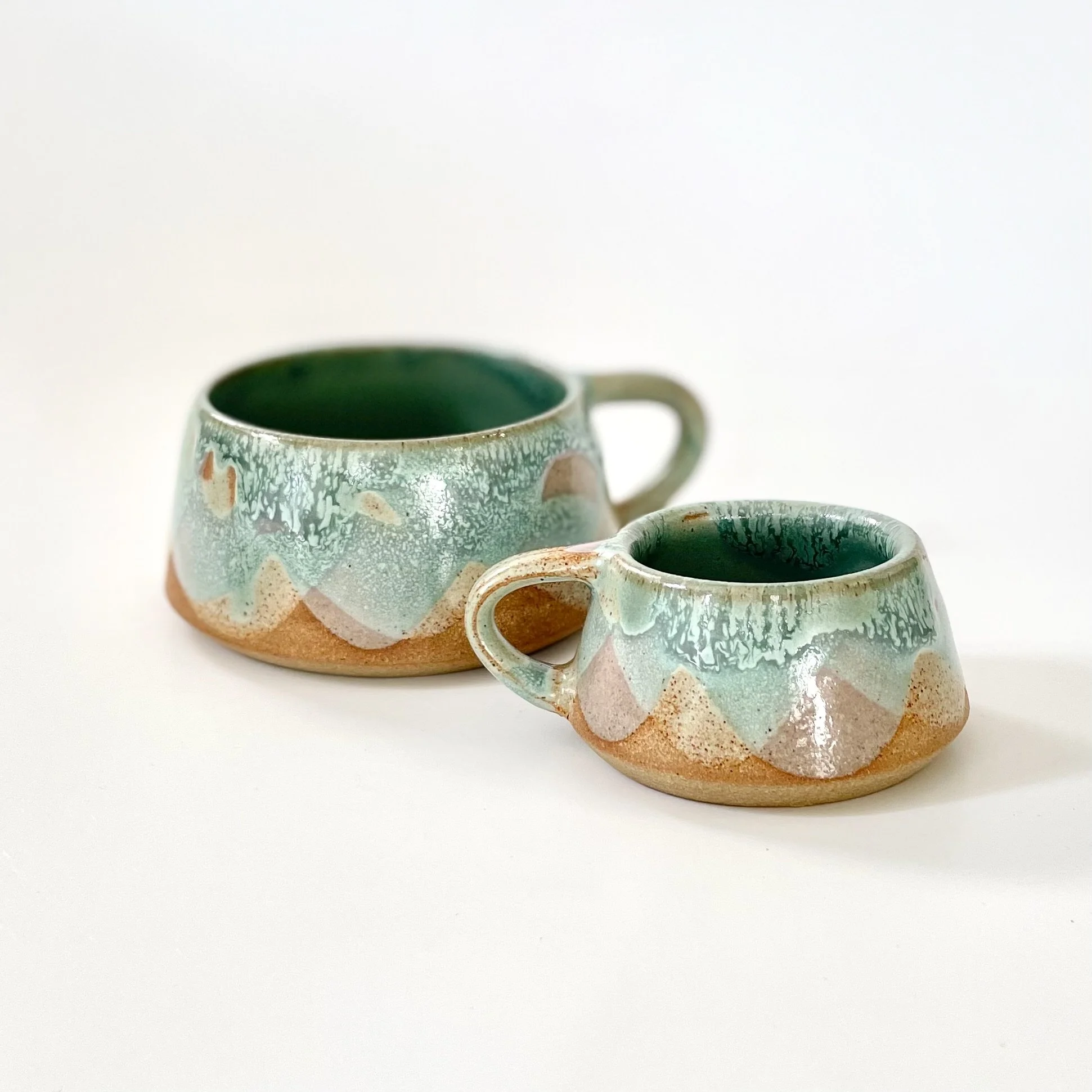 Small stoneware espresso cup in celadon and pink 5