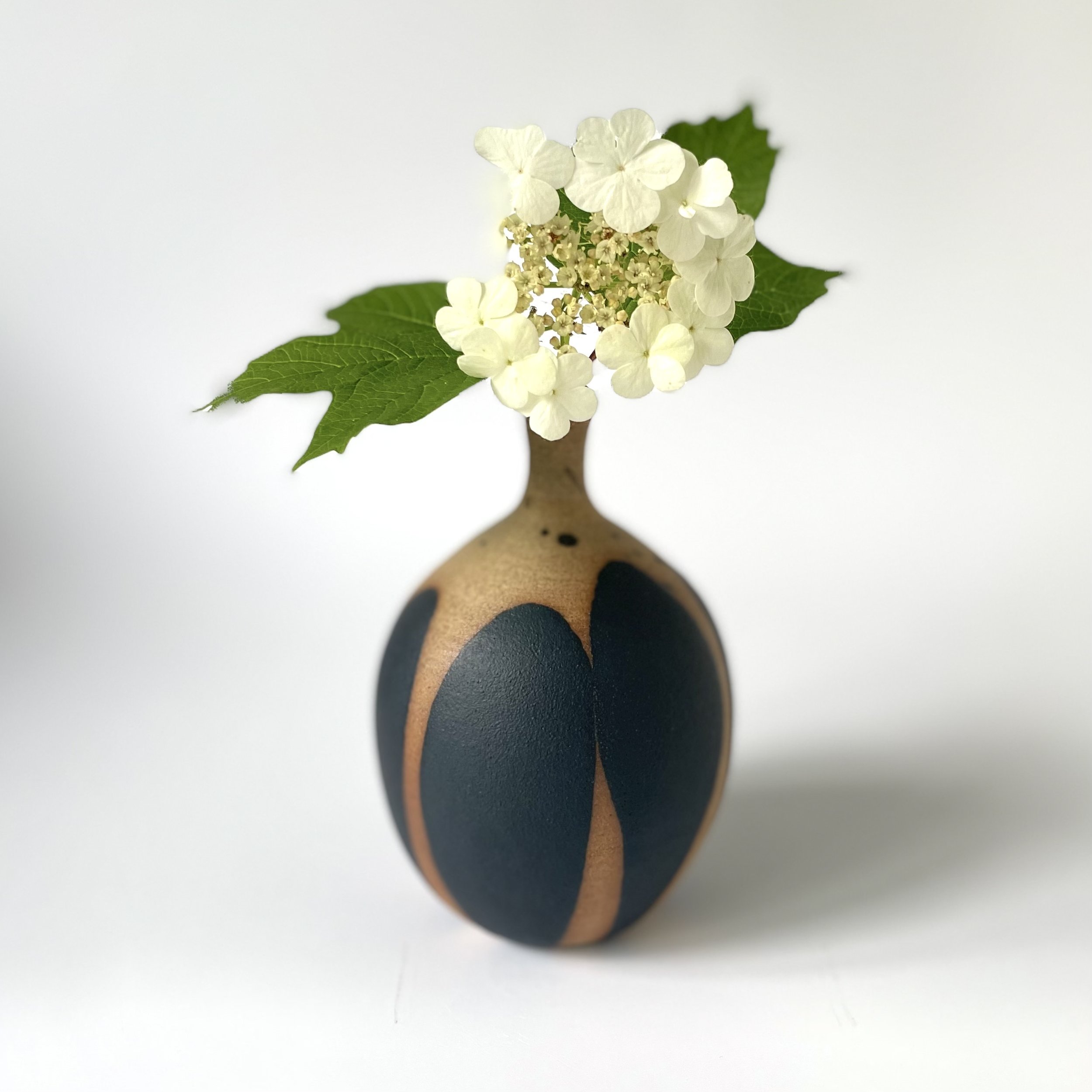 Stoneware bud vase with charcoal petal design mark making 1