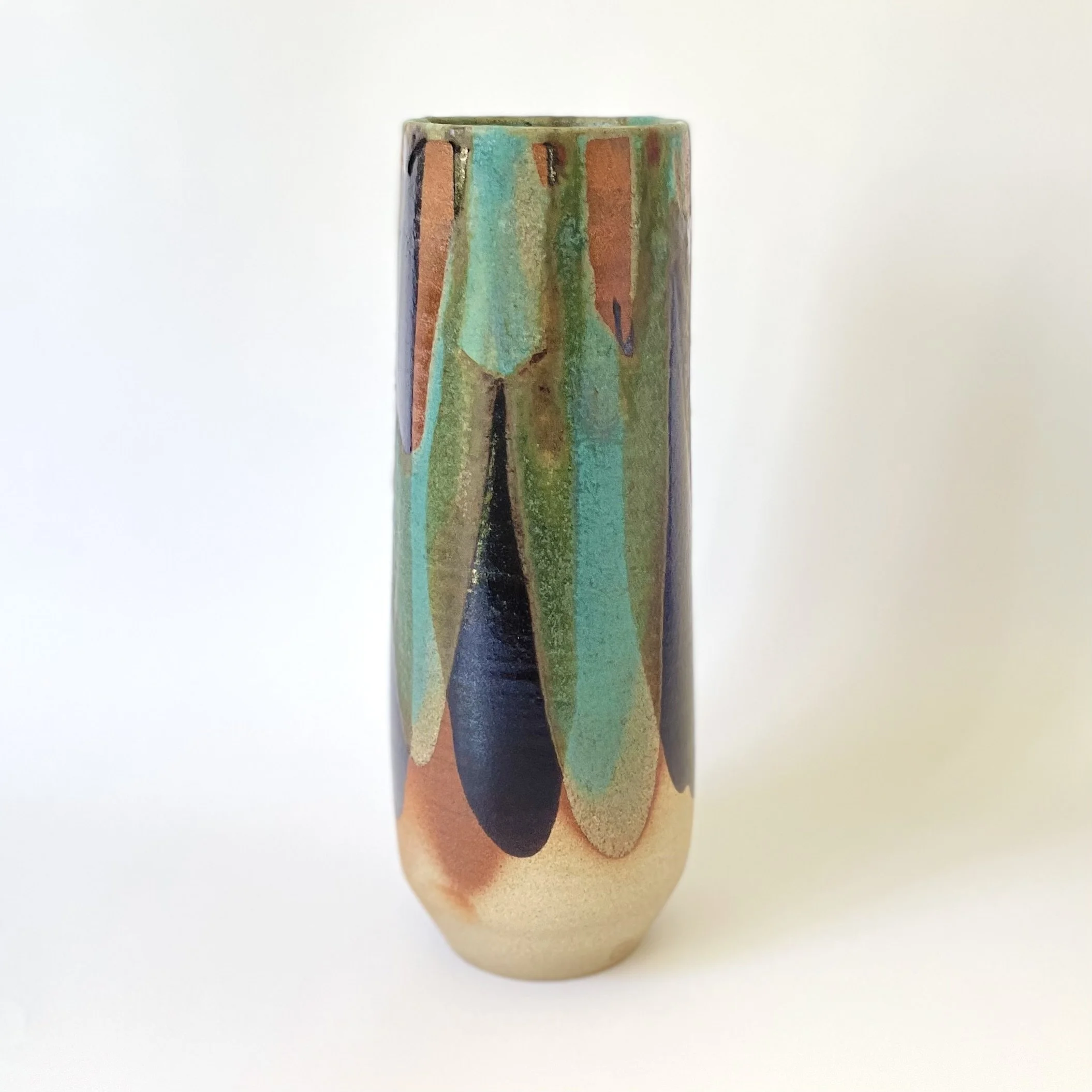 Large tenmoku and turquoise stoneware vase - 2 5