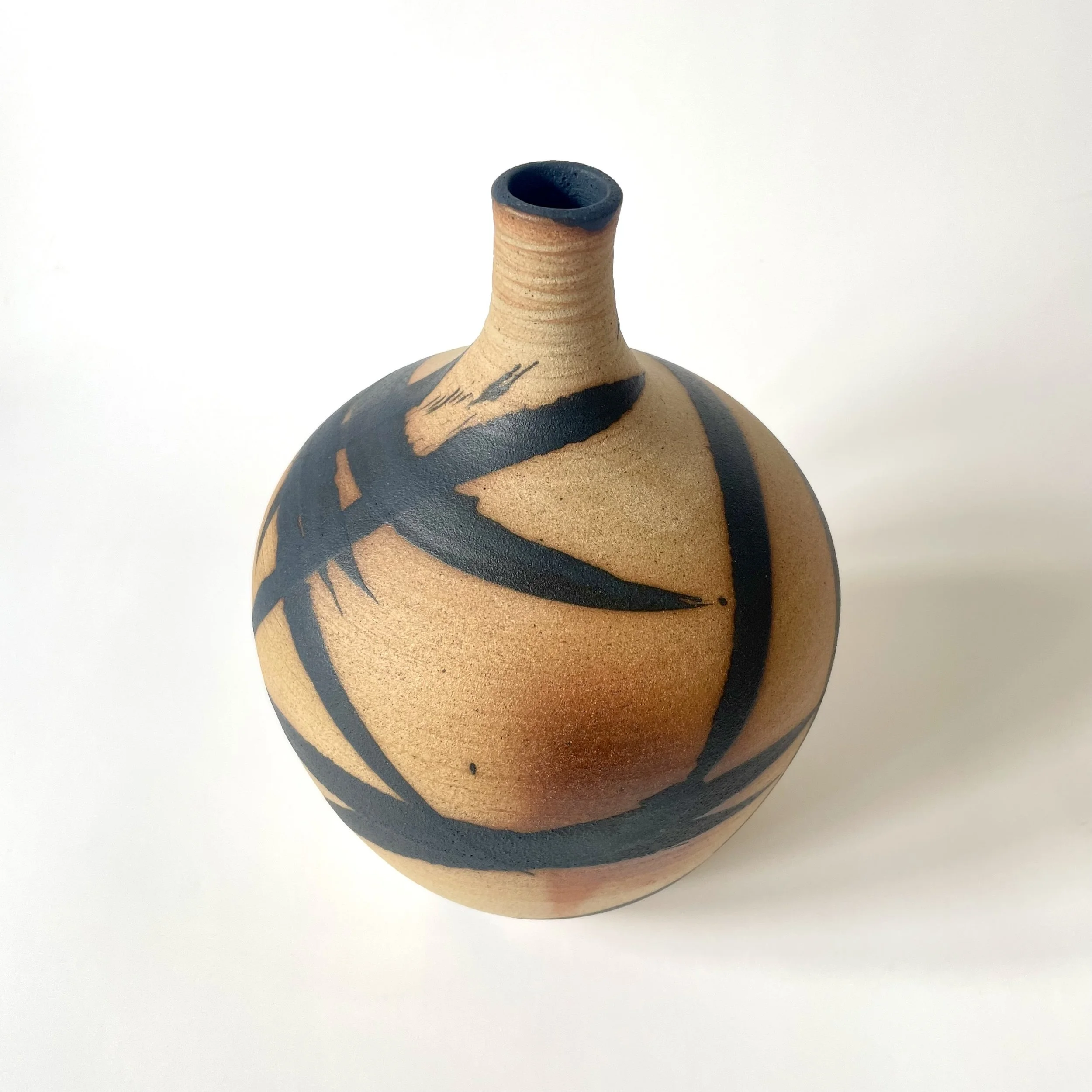 Large stoneware bud vase bamboo pattern 5