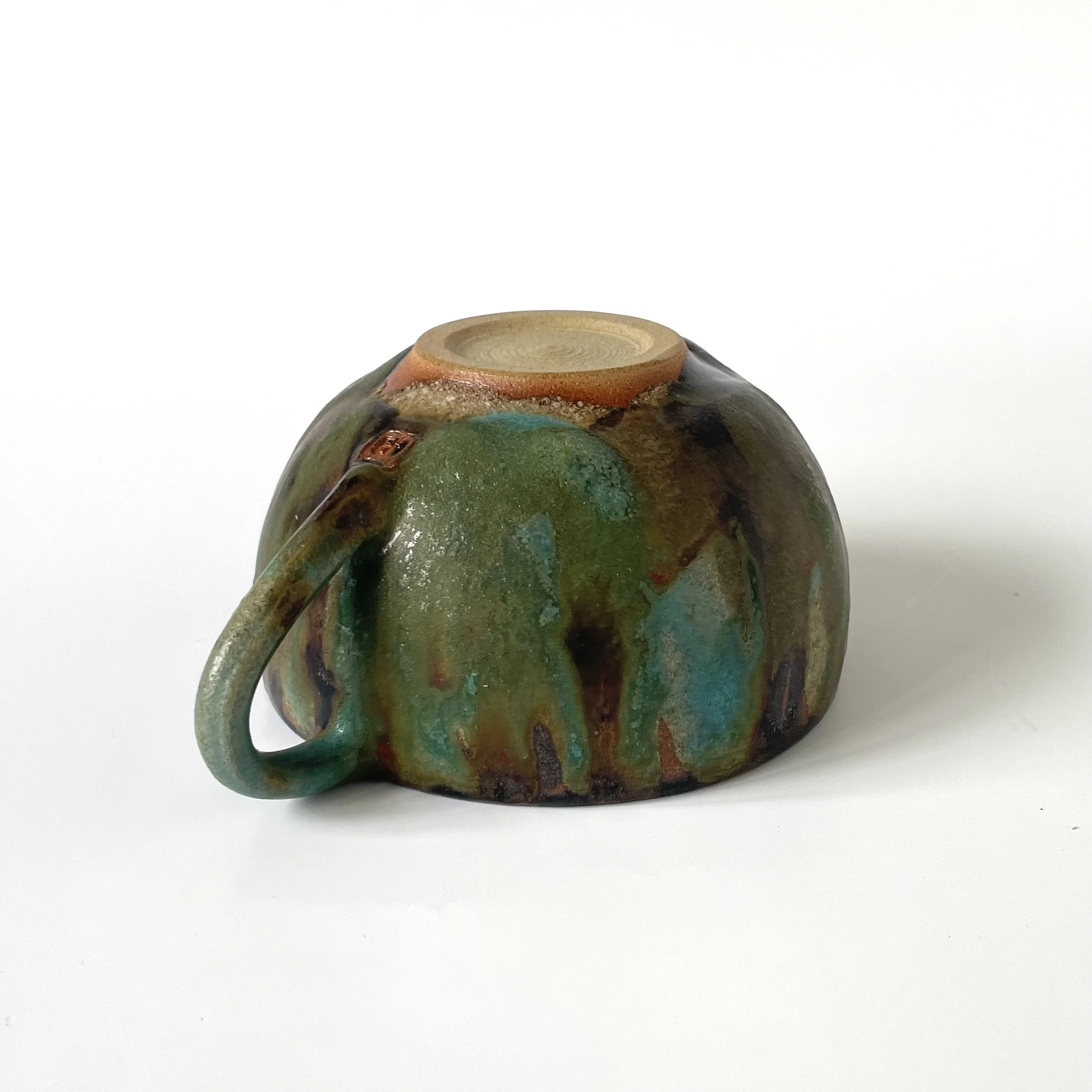 Tenmoku and turquoise stoneware hand thrown pottery cup 3