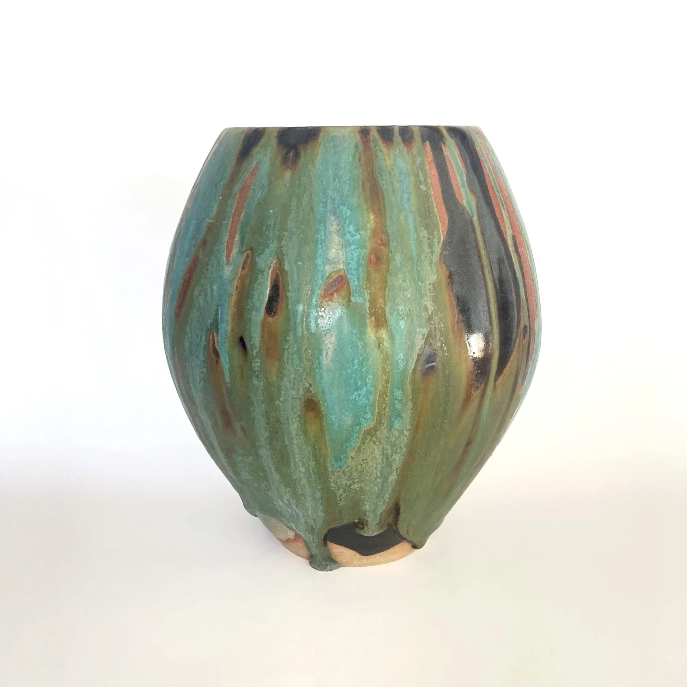 Large stoneware vase glazed in tenmoku and turquoise 2