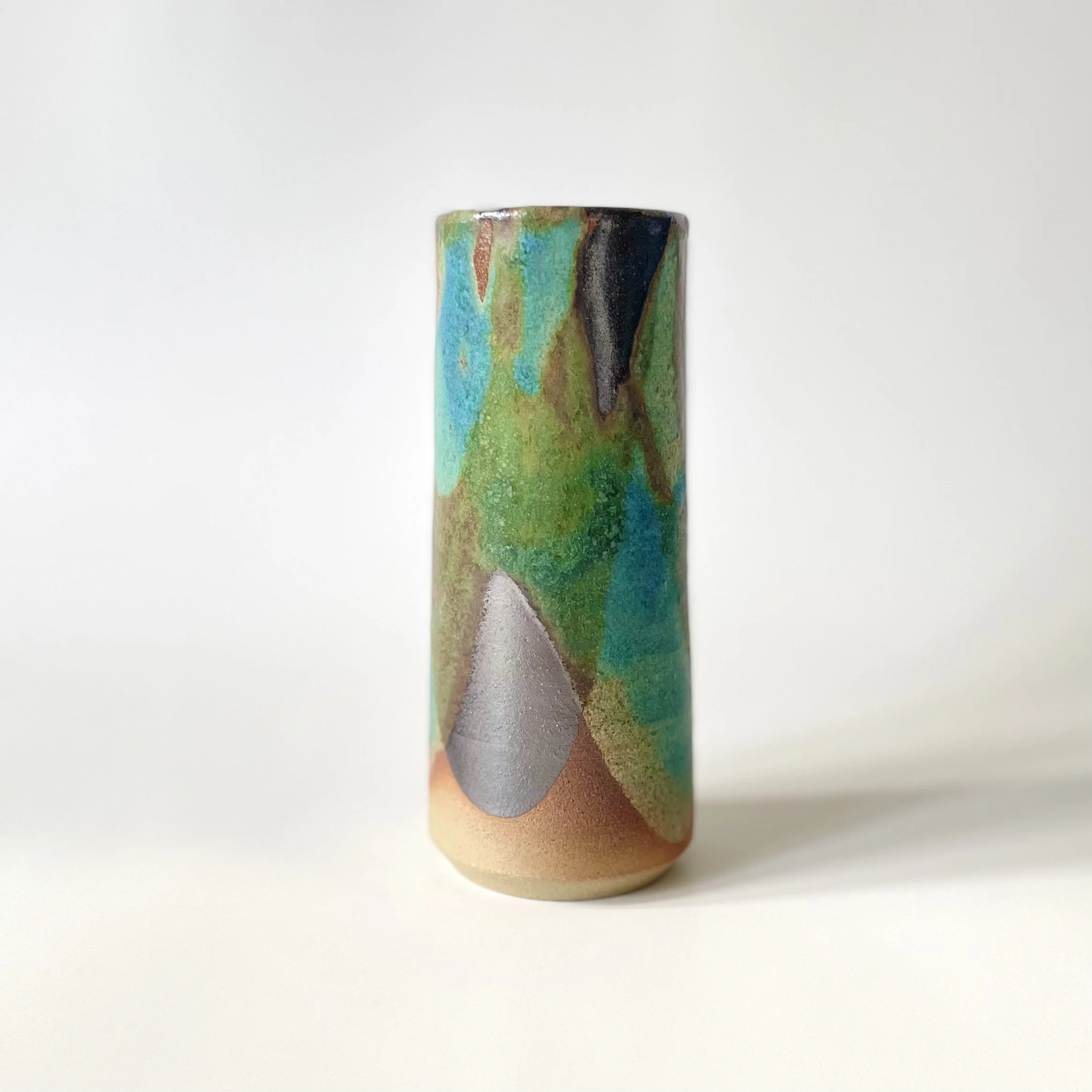 Small bud vase in tenmoku and turquoise 2