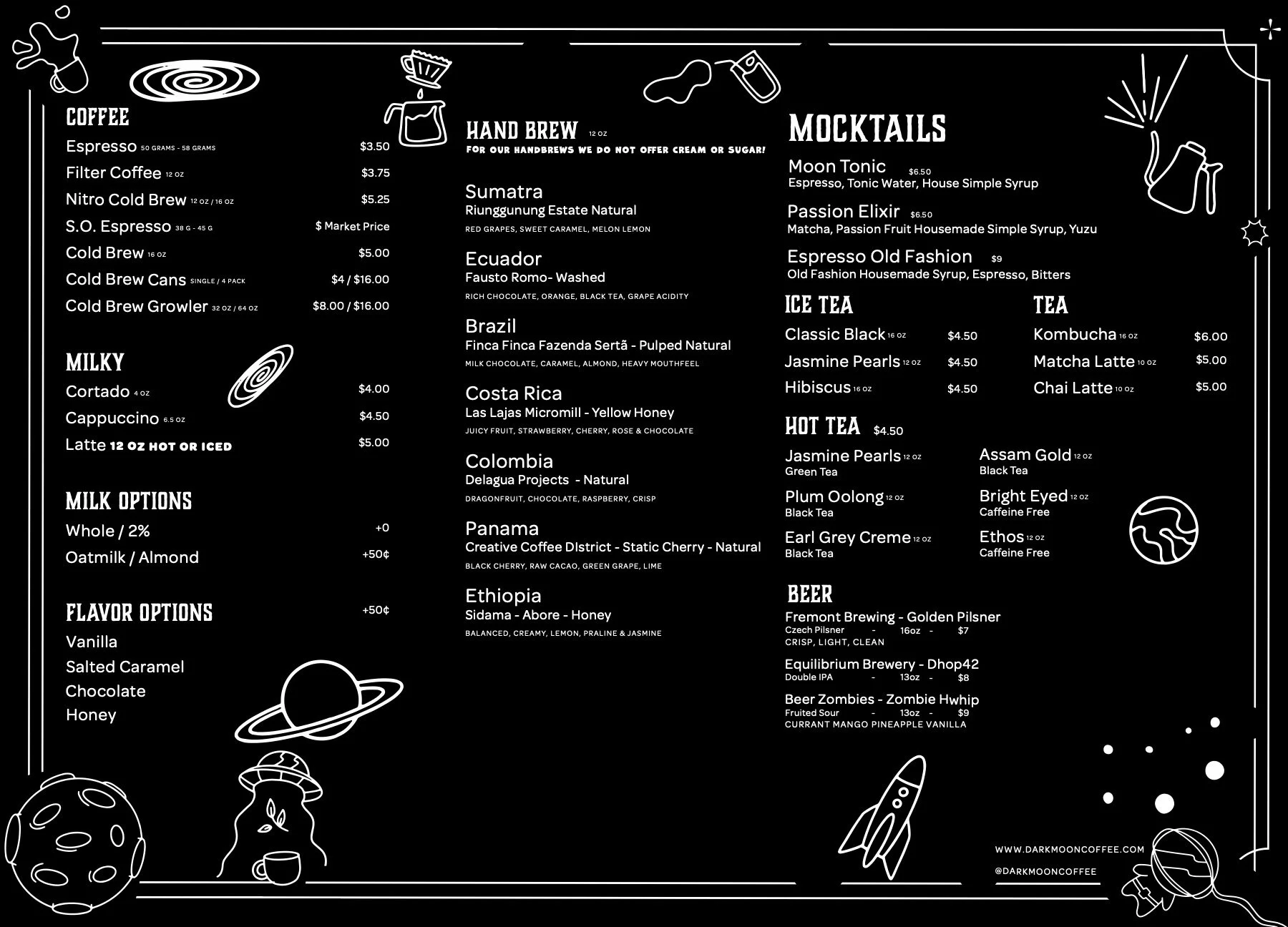 Dark Moon Coffee Roasters Menu Coffee Shop in Henderson, NV — Dark