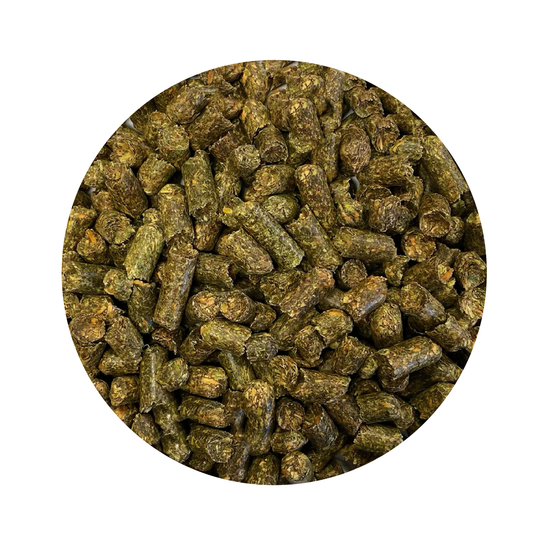 Close-up of greenish dried herbal pellets.