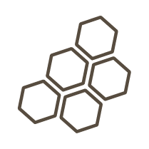 Outline of a honeycomb pattern with six hexagons.