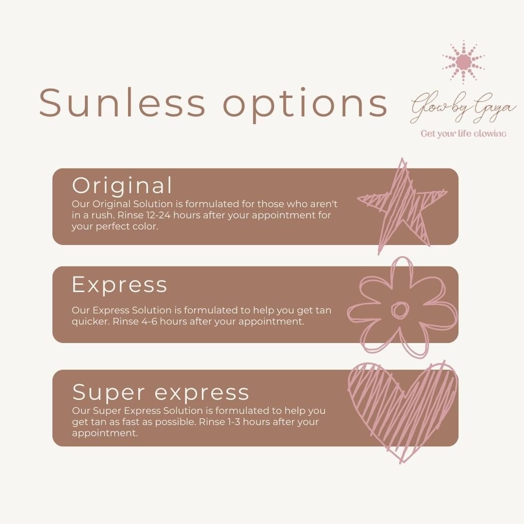 ✨ Every option is just as good as the other! But it's nice to know you don't have to panic if you forgot you have a wedding rehearsal tonight 😃 When you come in for your spray tan, we'll take the time to get to know what color you're looking for and