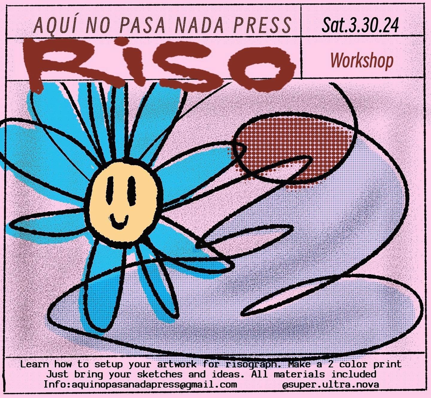 &ldquo;Aqu&iacute; No Pasa Nada&rdquo; Press nos invita a su pr&oacute;ximo taller de risografia, que se tomar&aacute; acabo s&aacute;bado 30 de Marzo de 12-4PM en @super.ultra.nova ✨ Our next risograph workshop takes place this Saturday March 30th, 