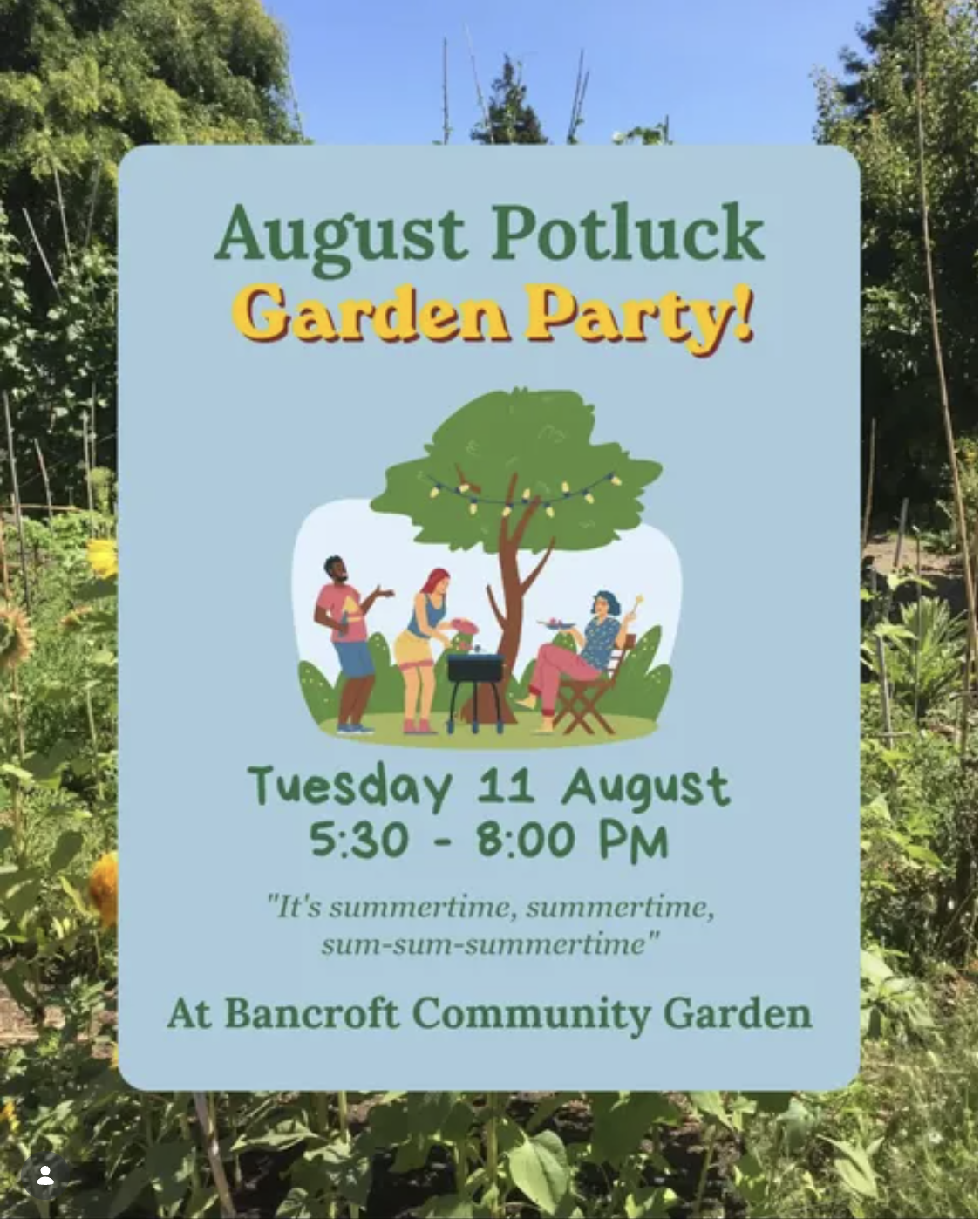 August 11, 2026: SFEB Potluck: Garden Party! 