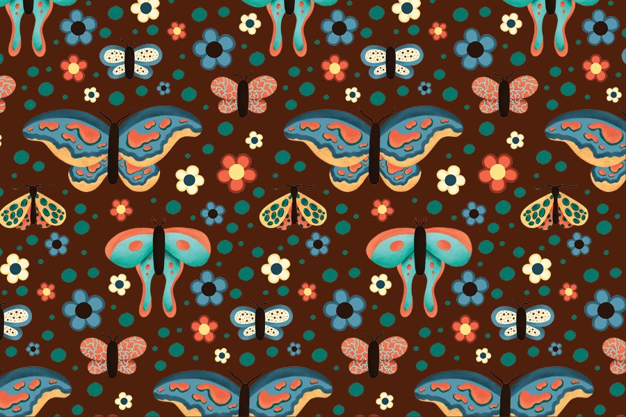 Moth and Floral Pattern
