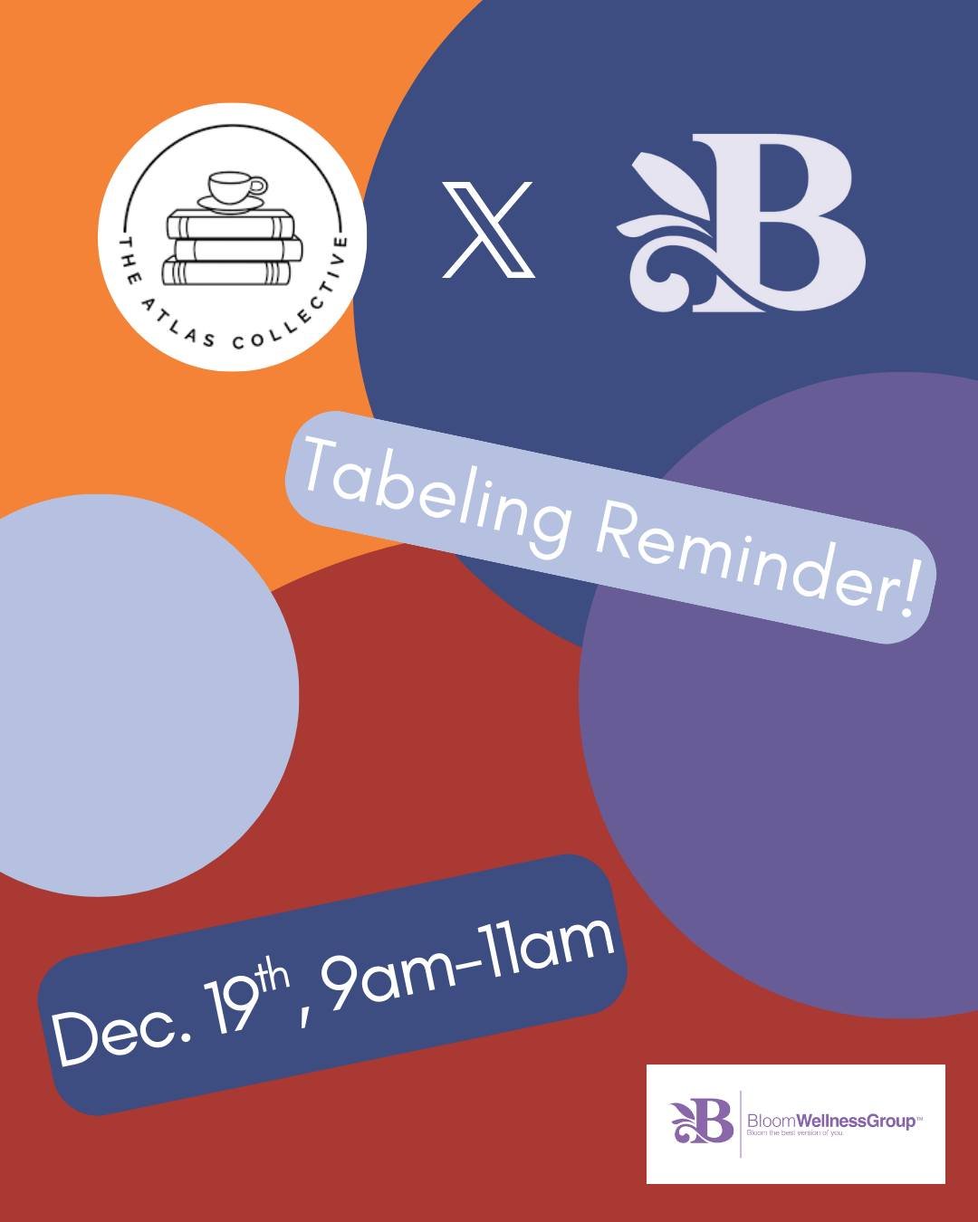 Hey, y&rsquo;all! Just a reminder, we will be tabling at Atlas Collective NEXT Friday, Dec. 19th! Come say hi to Zach and Danny, ask general questions related to mental health, and grab some goodies from us. Then, make sure to check out the rest of w