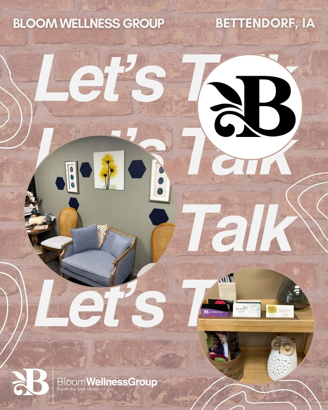 Introducing Bloom Wellness Group!

We are a group mental health therapy practice with multiple providers on our team! We offer support to help with your mental, relational, emotional, and sexual health. Our clinical focus is expansive and inclusive, 