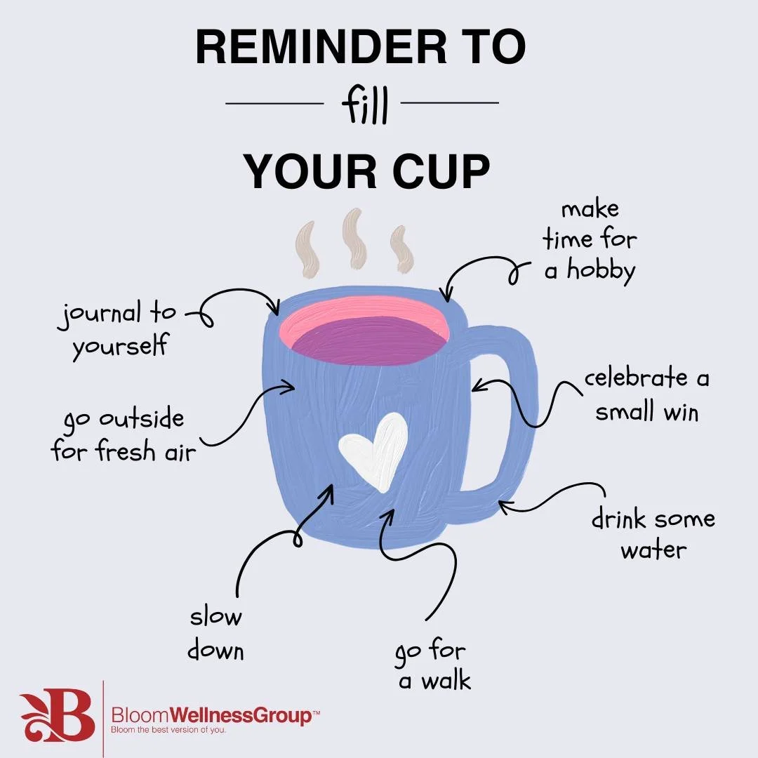 We all need a reminder to engage in self care and to actively choose to take care of ourselves. Take a minute to truly consider what will fill your cup right now. What activity would help you out the most? 

Then let&rsquo;s dedicate some time to tha