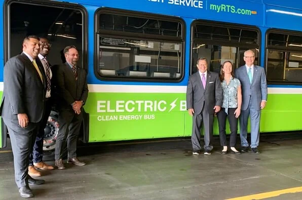 Accelerator Executive Director speaks at media event announcing electric bus infrastructure infusion