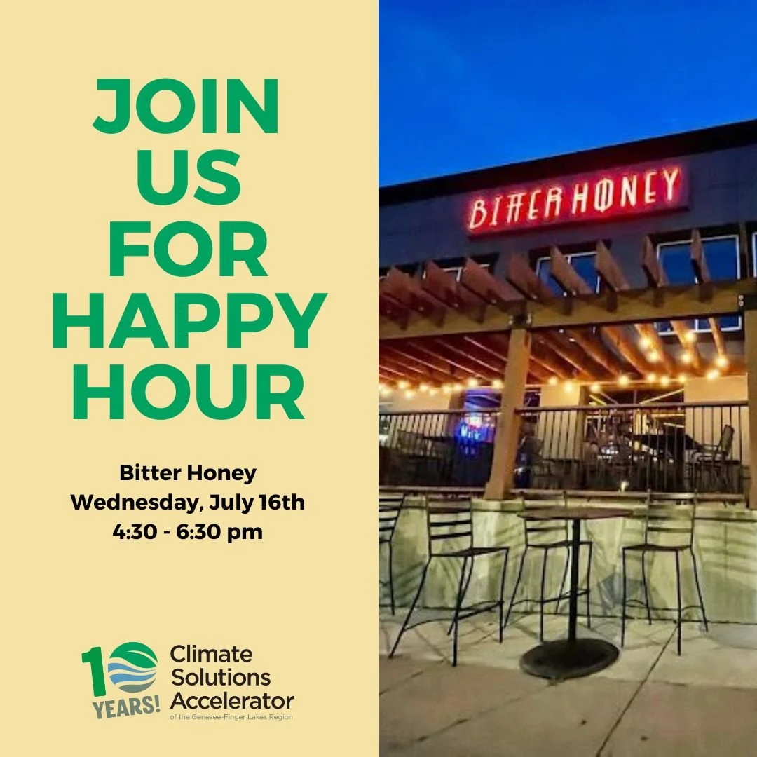 🌿 Join us for Climate Champions Happy Hour!
📅 Tuesday, July 16
📍 Bitter Honey, Rochester
⏰ 4:30&ndash;6:30 PM

Come hang out with the Climate Solutions Accelerator team! We&rsquo;ll be there to chat about local climate action, share updates on our