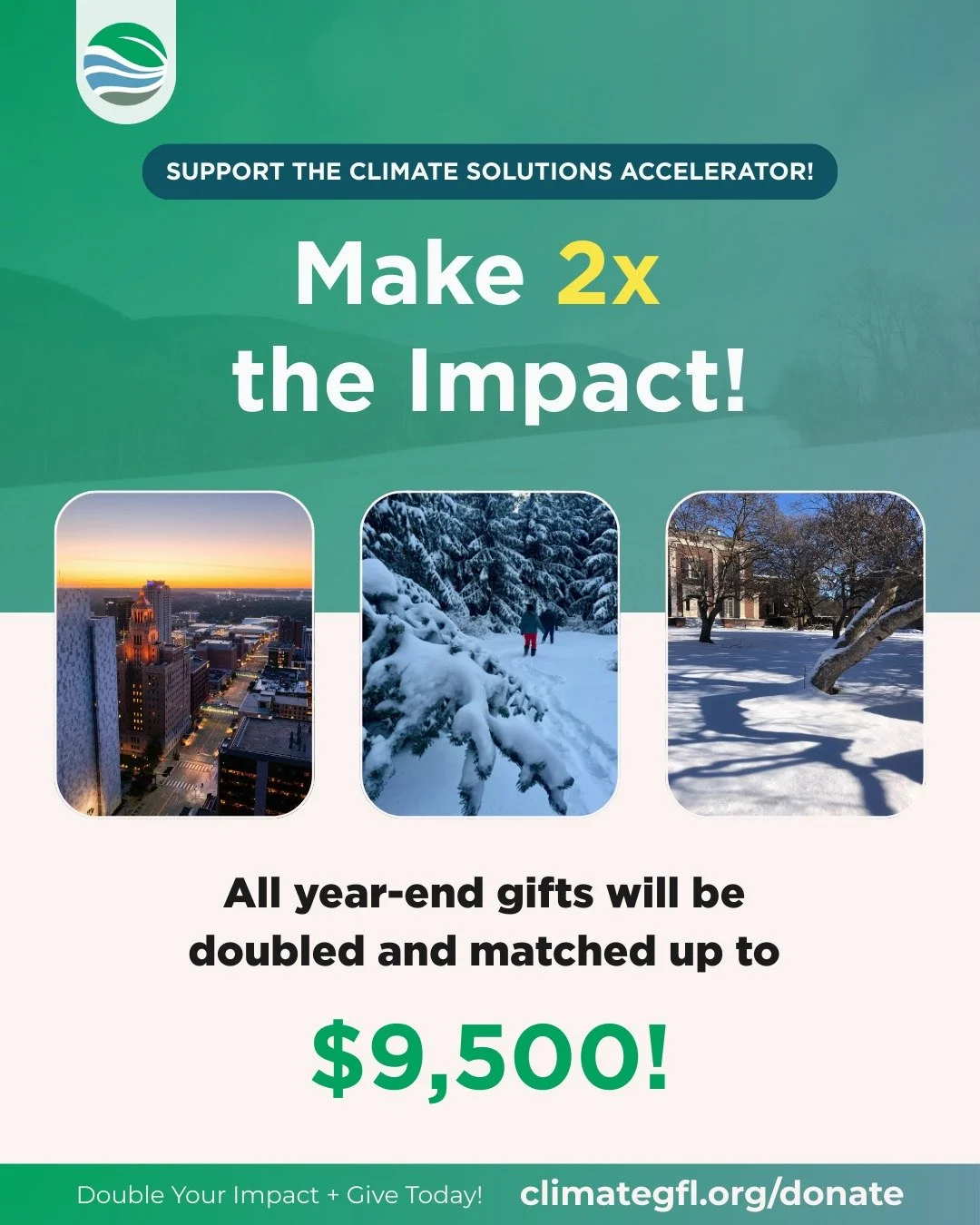 🌎 Double your impact for local climate action.

All year-end gifts to the Climate Solutions Accelerator are matched dollar-for-dollar up to $9,500&mdash;helping more households access clean energy and powering community-led solutions across the Gene
