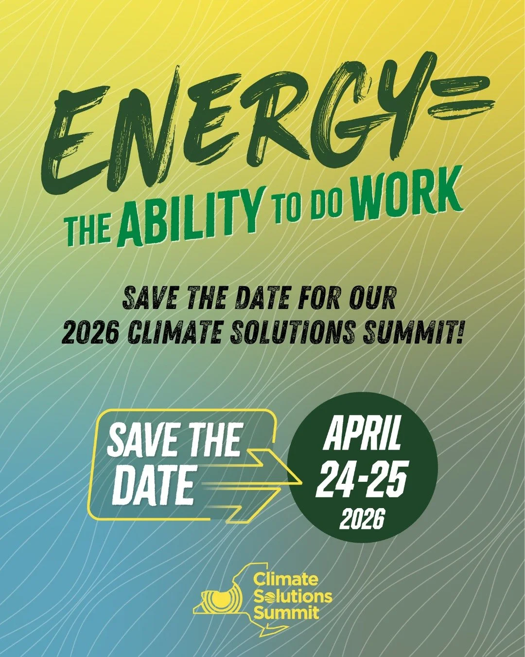 Save the Date for the 2026 Climate Solutions Summit!

🗓 Friday, April 24 - Saturday, April 25
📍 Rochester Riverside Convention Center

With keynote speakers @natehagens and @browngirl_green, you won't want to miss our event this year. Registration 
