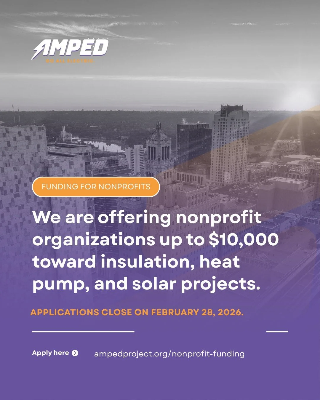 There is still time to apply for the @ampedgoallelectric nonprofit grant! We are offering up to $10,000 towards insulation, heat pump, and solar projects but applications close on February 28, 2026. Visit our link to learn more and apply!

ampedproje