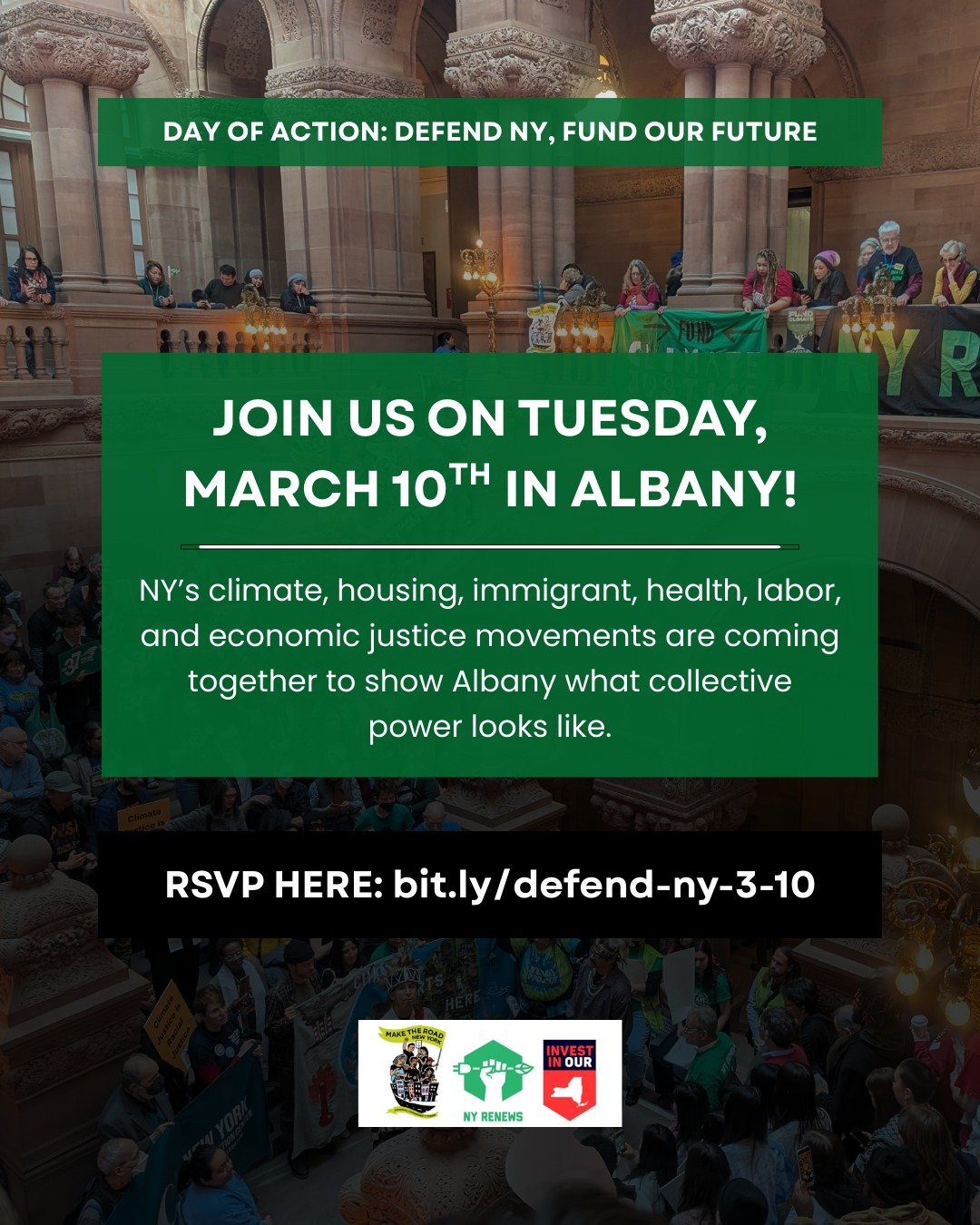 Join us on  Tuesday, March 10th as we travel to Albany! Register today at link in bio to join us on the bus.

Our communities face interconnected crises and we need New York State to lead the way in addressing these issues now more than ever. We're m