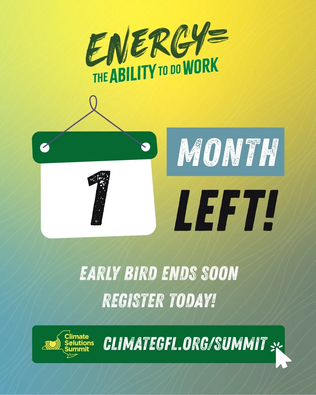One month until our 2026 Climate Solutions Summit! 

Join us April 24&ndash;25 in Rochester for two days of conversation, connection, and action around this year&rsquo;s theme: Energy = The Ability to Do Work.

At this point in history, how are we us
