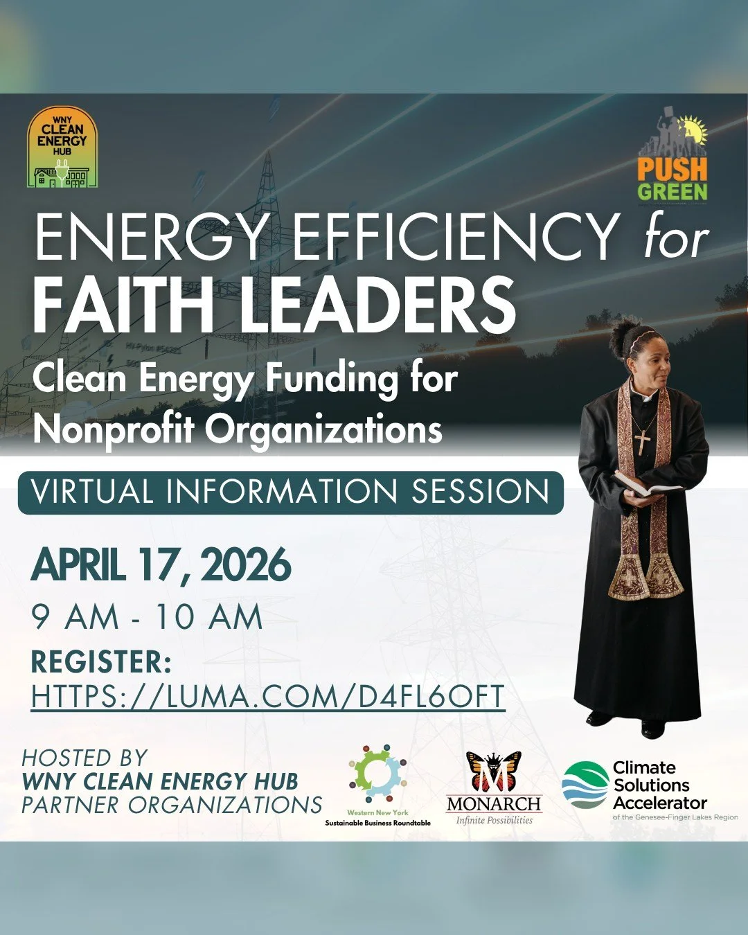 Join Western New York and Finger Lakes Clean Energy Hub partners for a virtual session exploring energy efficiency incentives available to faith leaders and faith communities. 

Incentives from National Grid and NYSEG/RG&amp;E will be highlighted wit