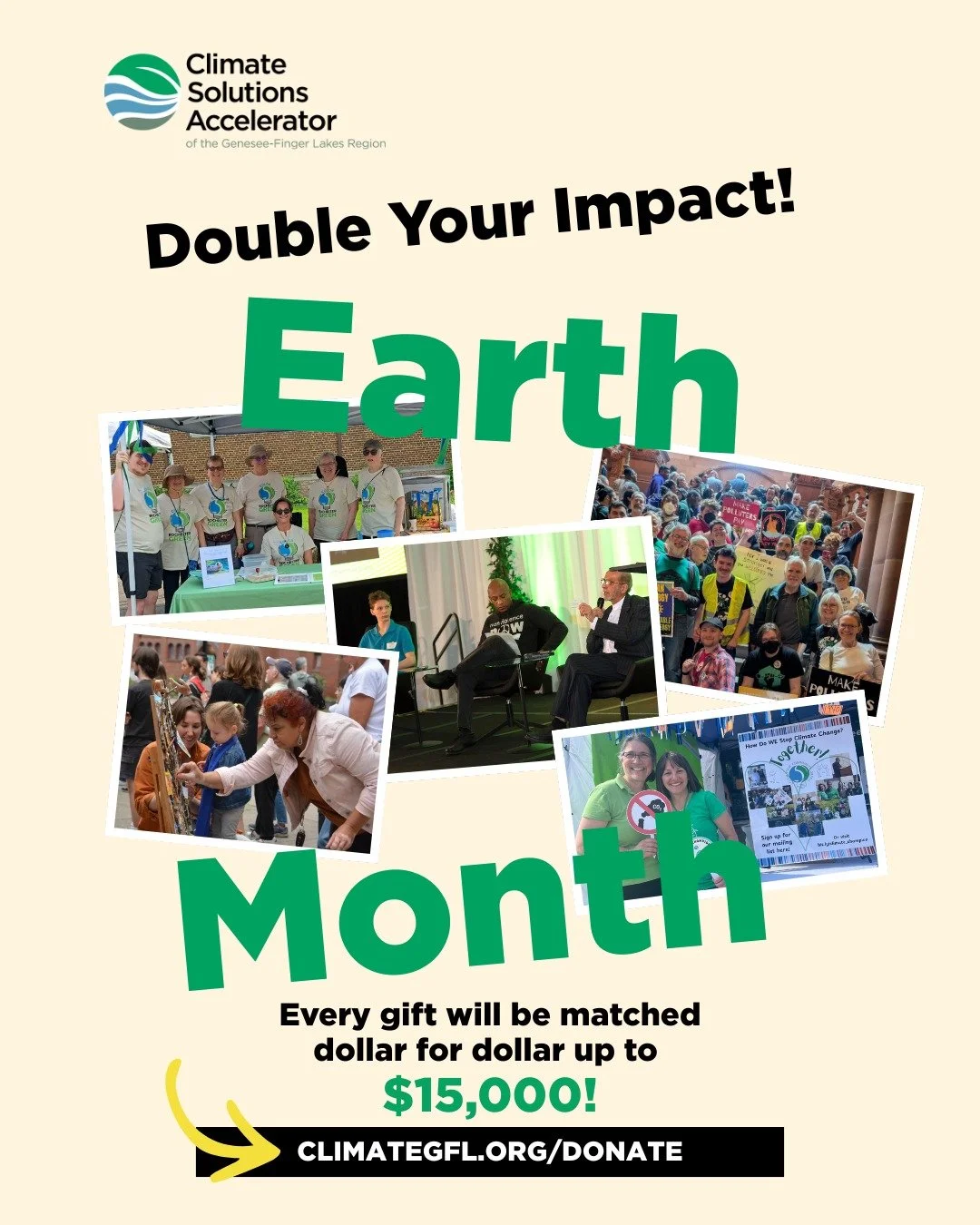 Earth Month ends today but there's still time to give and support the Climate Solutions Accelerator! 

Thanks to Dan and Doreen Spoor, donations to the Climate Solutions Accelerator will be matched dollar-for-dollar up to $15,000. That means your gif