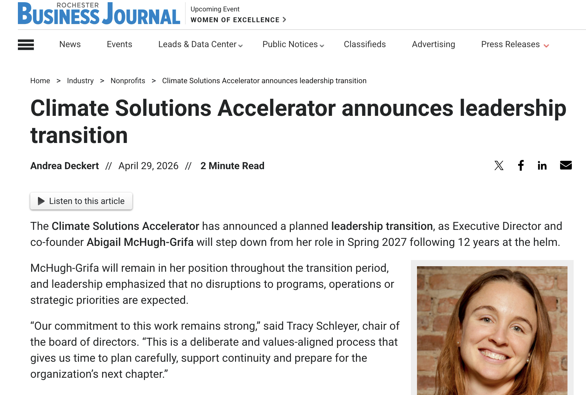 Climate Solutions Accelerator announces leadership transition