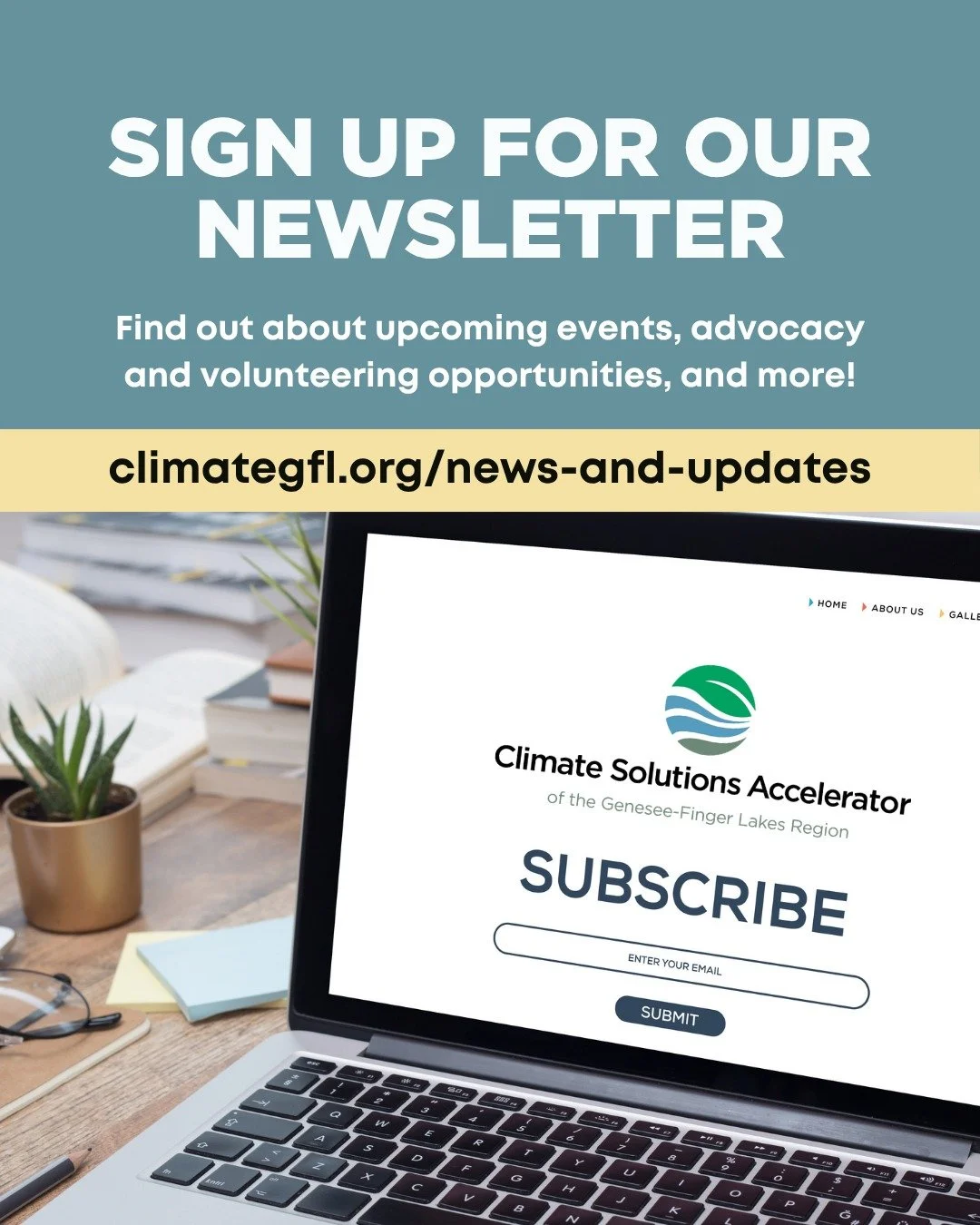 Looking for local climate updates? Sign up for our newsletter! 

Our newsletter is one of the easiest ways to stay connected to what&rsquo;s happening across the Genesee-Finger Lakes region. 

Get updates on events, volunteer opportunities, advocacy 