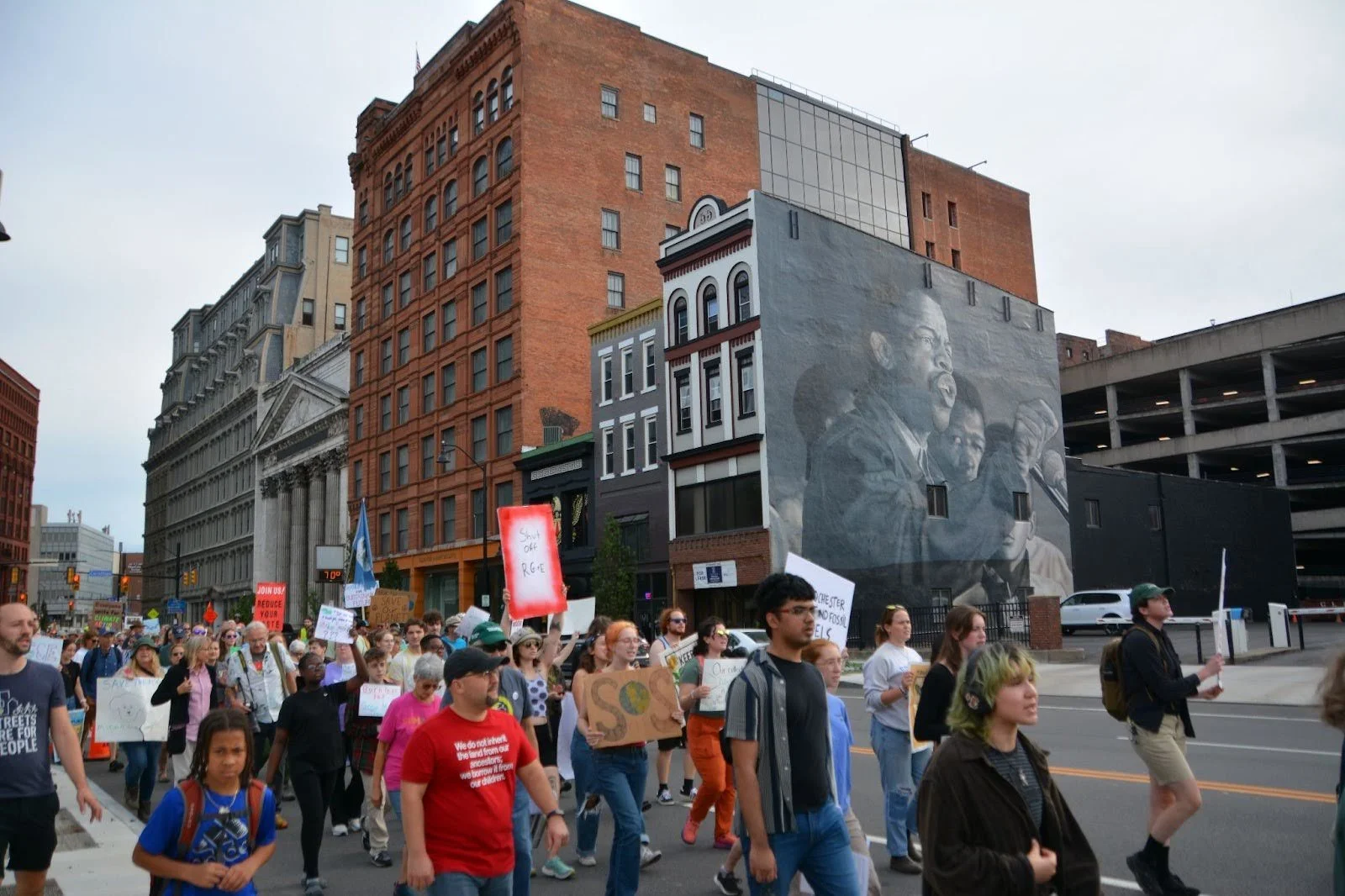Rochester Climate March participants in downtown Rochester, Sept 2024