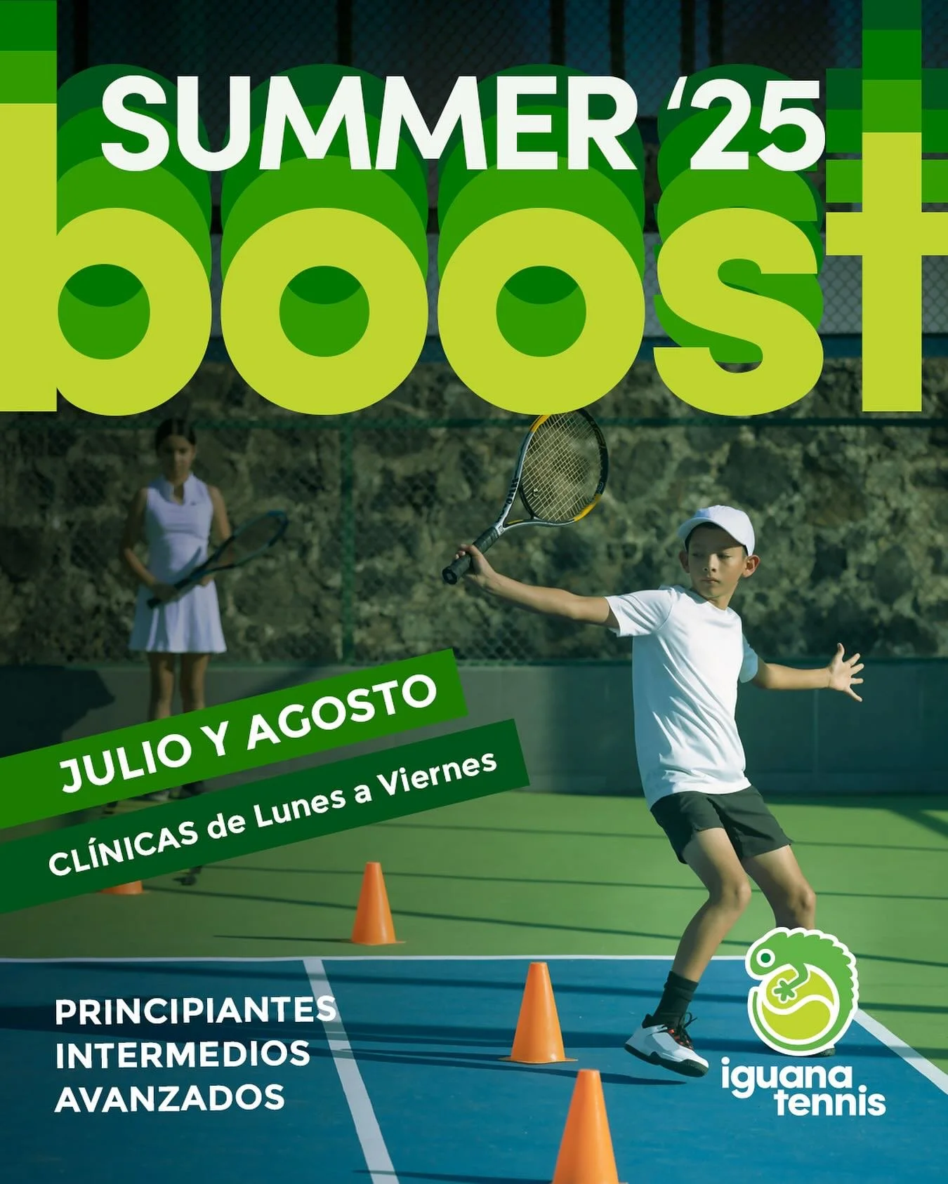 Este Verano t&oacute;mate un BOOST! El Summer Boost para ni&ntilde;os y j&oacute;venes llega en Julio y Agosto. 

Consiste en entrenamientos de Lunes a Viernes a partir del Lunes 30 de Junio.

Principiantes: tenis de 4 a 5 pm.
Intermedios: preparaci&
