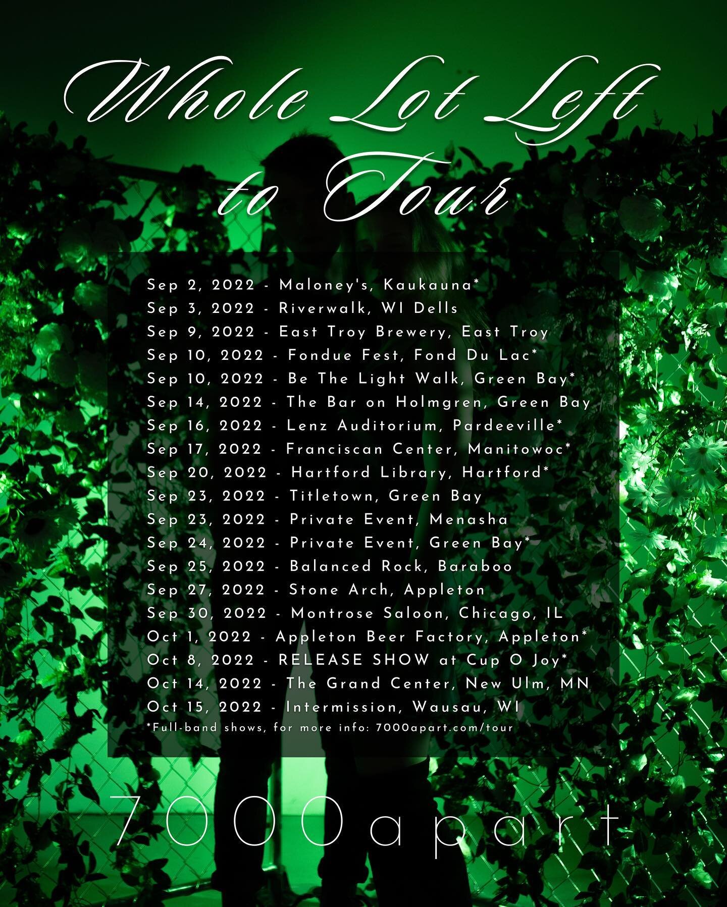 Before we head to Sweden, we still got a whole lot left to tour! (Get it?) And we really hope to see all you Wisconsin, Minnesota &amp; Illinois friends before we leave! 💚 

Oh, also, look closely at October 8th, we&rsquo;re having our release show 