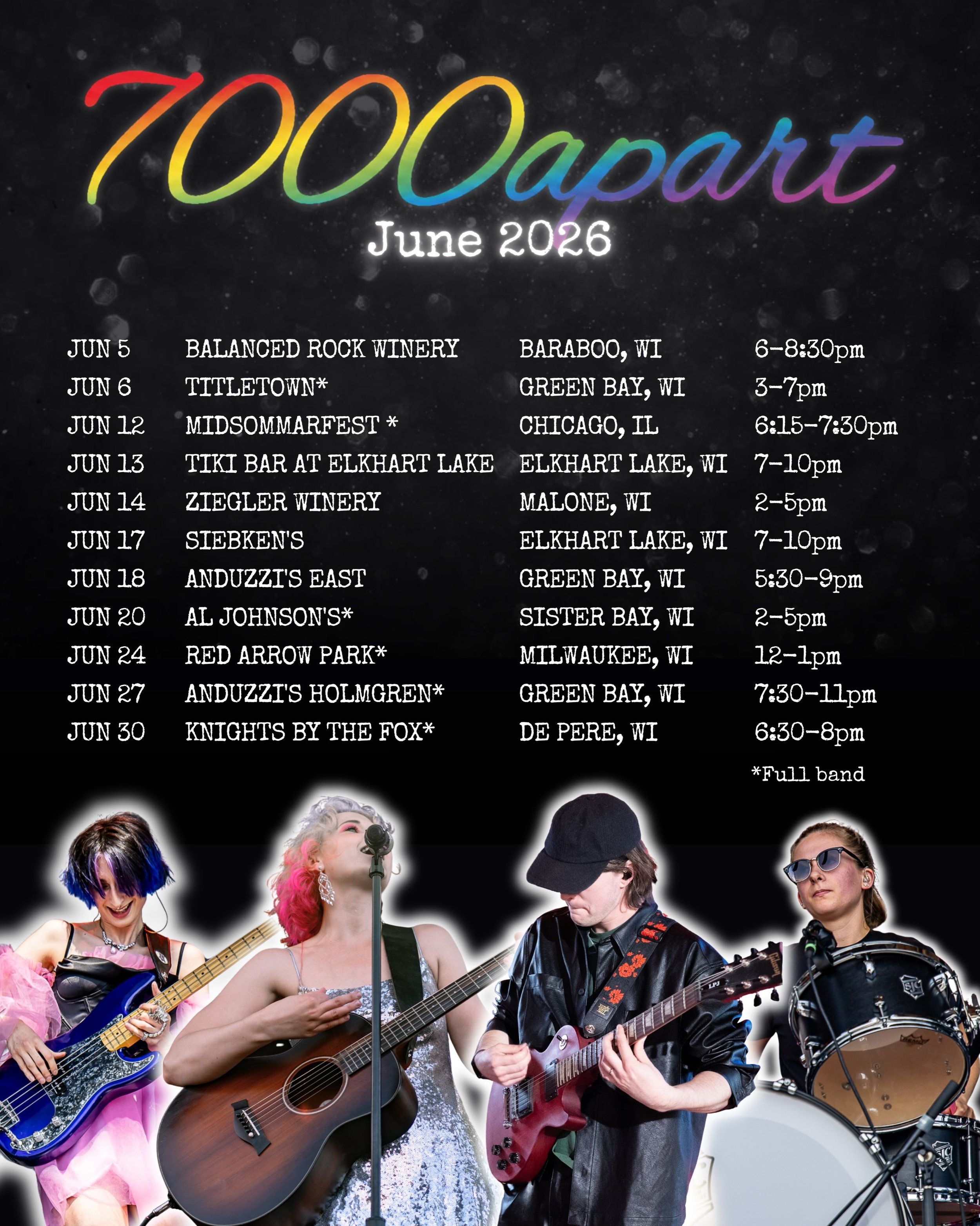 Happy June! 😍🏳️&zwj;🌈 

We have some suuuper fun shows this month &amp; @jasmin_viola_ is flying in from Sweden and is joining us next week!

June 5	Balanced Rock Winery, Baraboo, WI, 6-8:30pm
June 6	Titletown, Green Bay, WI, 3-7pm
June 12	Midso