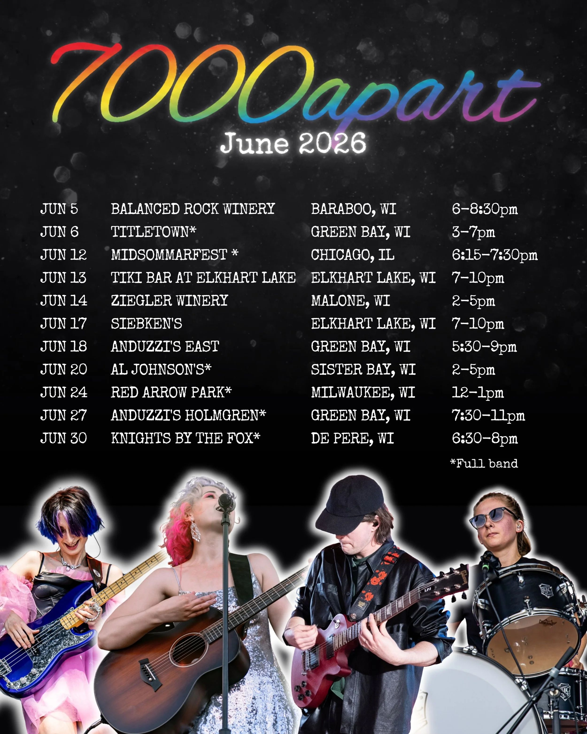 Happy June! 😍🏳️&zwj;🌈 

We have some suuuper fun shows this month &amp; @jasmin_viola_ is flying in from Sweden and is joining us next week!

June 5	Balanced Rock Winery, Baraboo, WI, 6-8:30pm
June 6	Titletown, Green Bay, WI, 3-7pm
June 12	Midso