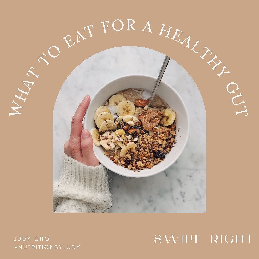 WHAT THE HECK DO I EAT FOR A HEALTHY GUT? Swipe RIGHT to read the top things you need to be eating for gut health! And TURN ON notifications for upcoming posts on examples for healthy gut foods!