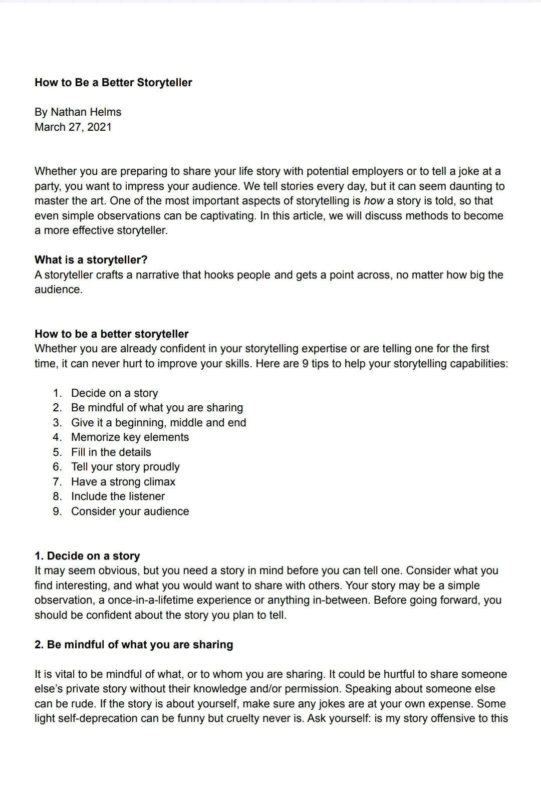 “How to Be a Better Storyteller”  | Indeed format
